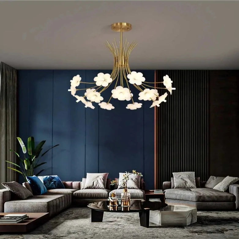 Yelis Modern Copper Glass Flower Chandelier - Elegant Ceiling Light Fixture for Dining Room, Living Room & Bedroom Decor | Vintage Industrial Pendant Lighting for Home & Restaurant