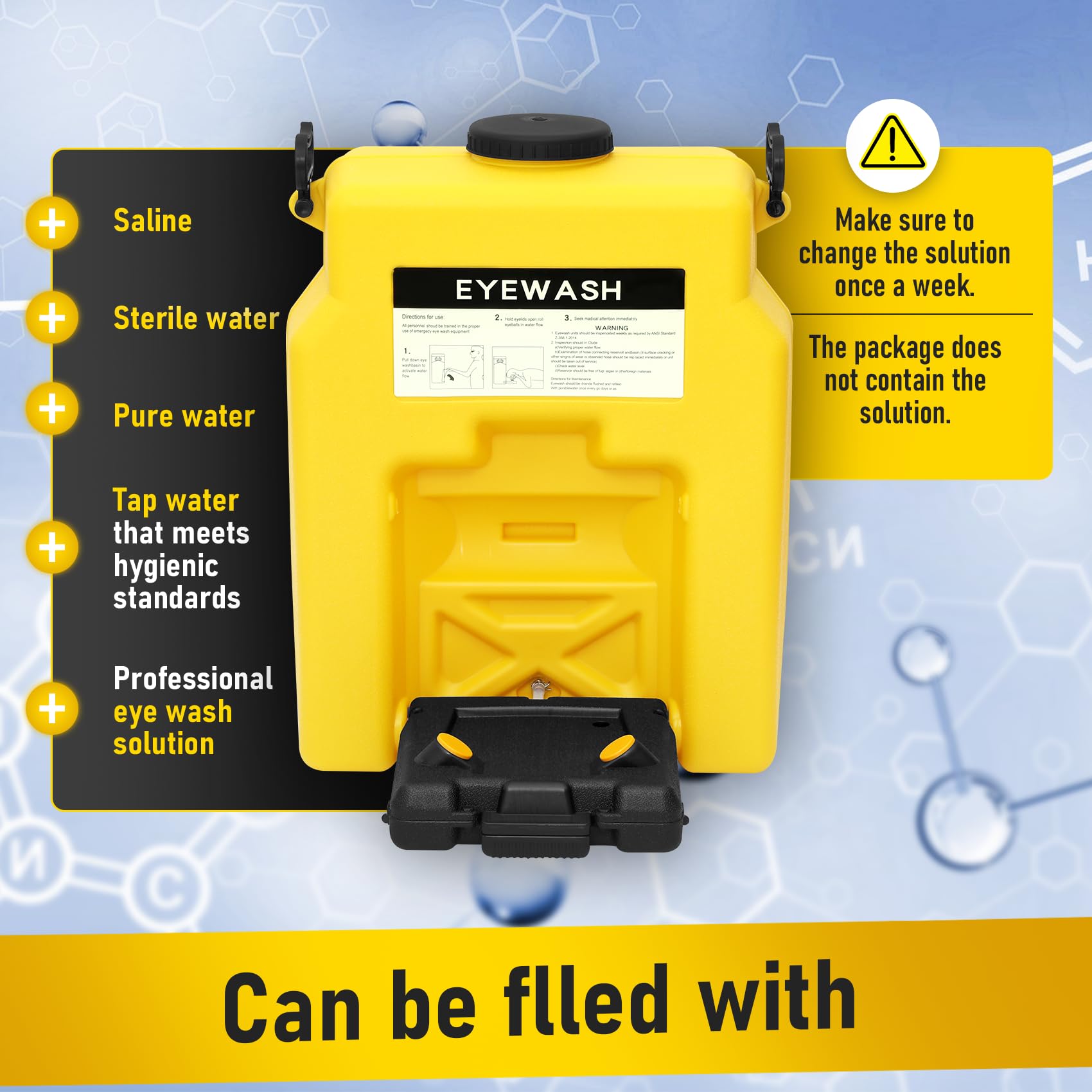 15 Gallon OSHA-Approved Portable Emergency Eyewash Station - ANSI Certified Wall Mounted First Aid Unit with Dual Spray (20 Minute Flow) - Ideal for Laboratories, Construction Sites & Industrial Workplaces