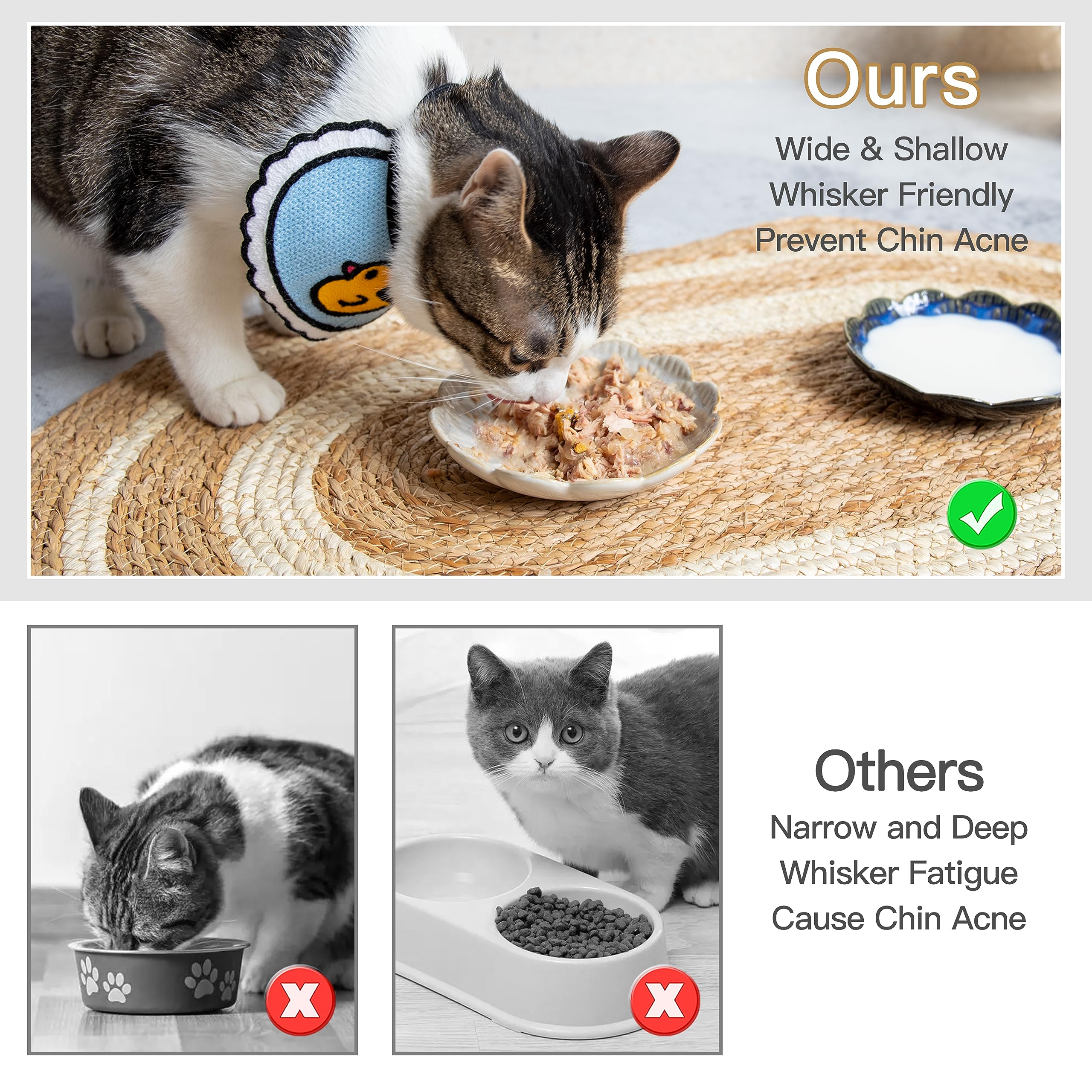 4-Pack Ceramic Cat Bowls for Wet Food - 5.5 Inch Whisker-Friendly Shallow Dishes, Microwave & Dishwasher Safe - Perfect for Kittens, Adult Cats & Multi-Pet Homes