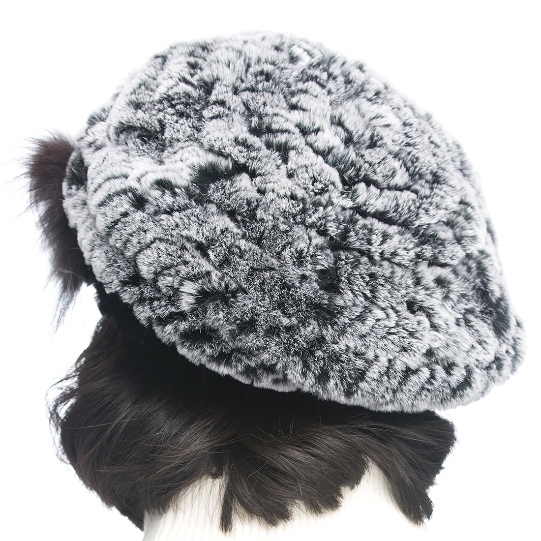Women's Winter Rex Rabbit Beret Hat with Floral Embellishment - Elegant and Warm Winter Fashion Accessory for Casual Outings and Holiday Parties