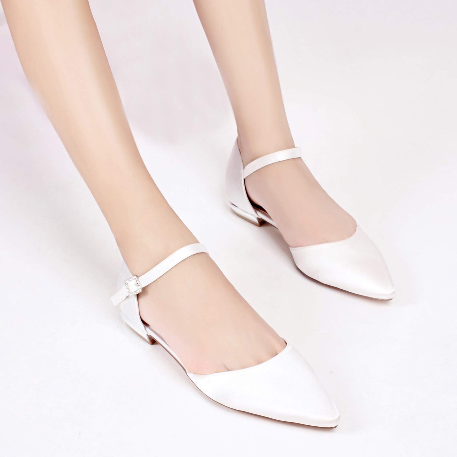 Elegant Women's Wedding Shoes Pointed Toe Flat with Ankle Strap - Perfect for Bridal Party, Ballerina Dance & Formal Occasions
