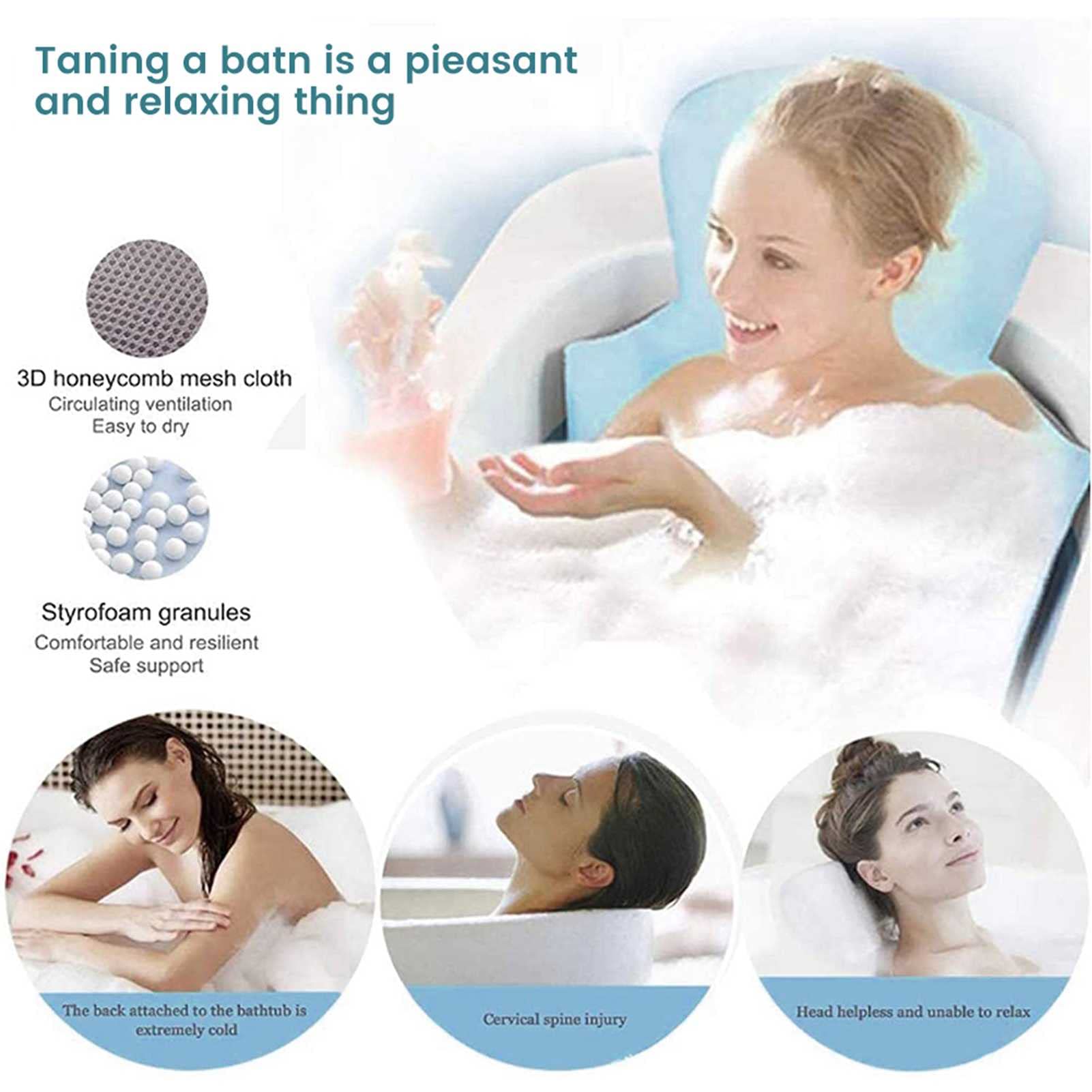 Premium Full Body Bathtub Pillow with Strong Non-Slip Suction Cups - Spa Cushion for Neck & Back Support - Fits Most Hot Tubs - Soft, Quick-Drying 44