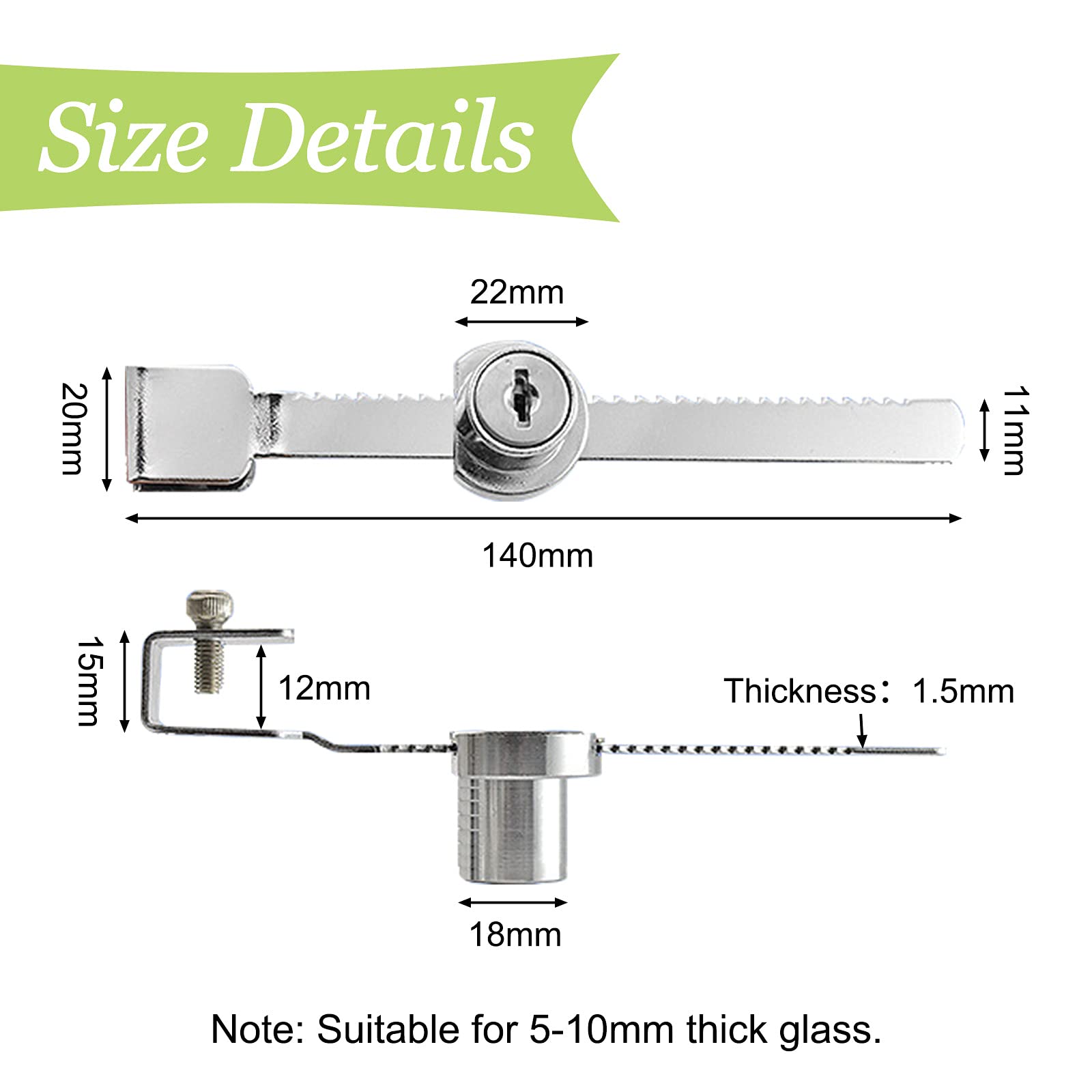 2Pcs Zinc Alloy No Drill Glass Door Lock - Security Sliding Door & Display Case Lock with Keys for 5-10mm Thick Glass - Perfect for Retail Displays, Jewelry Cases & Cabinet Security