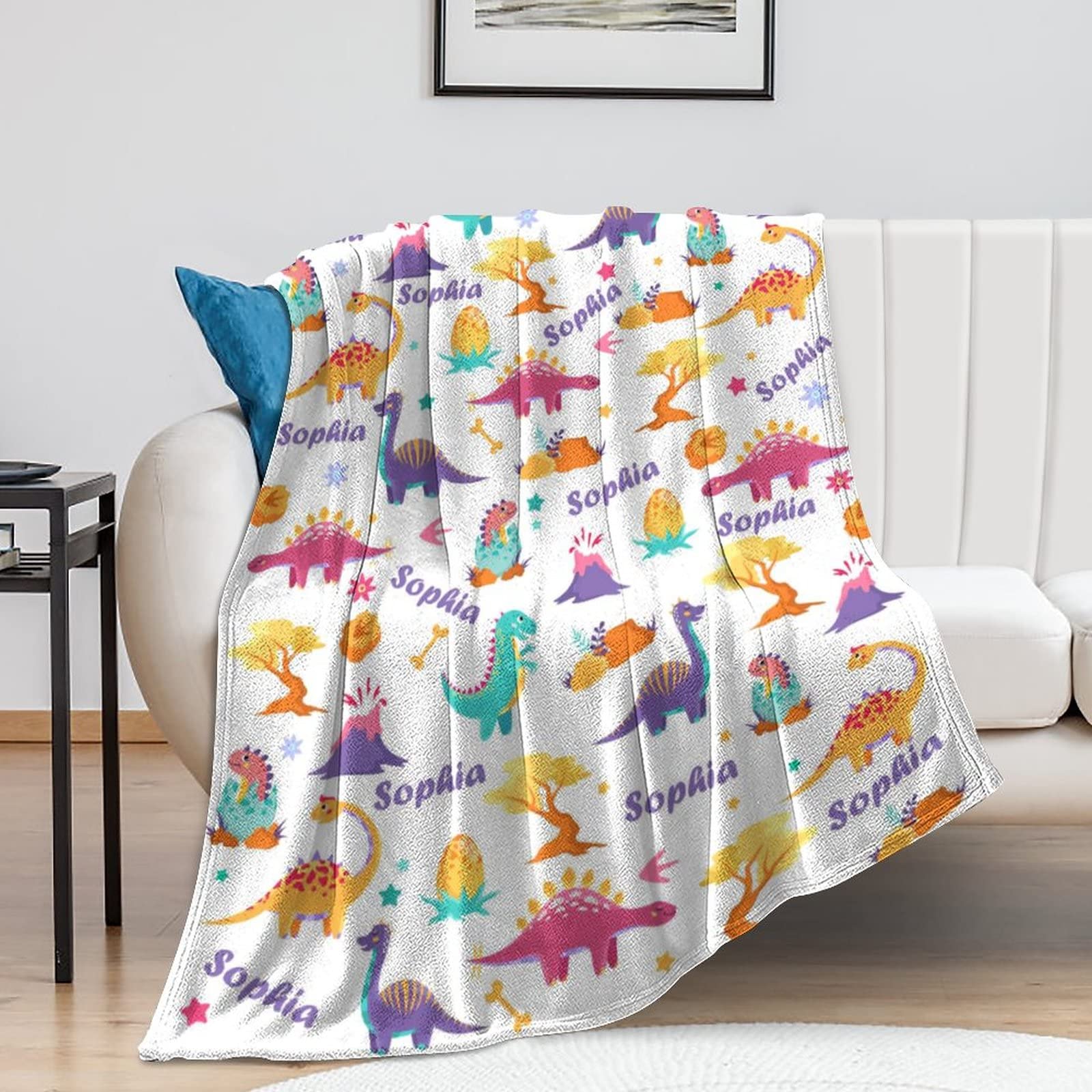 Personalized Dinosaur Fleece Blanket for Kids & Toddlers - Custom Name Baby Throw Blanket for Boys & Girls - Soft 40