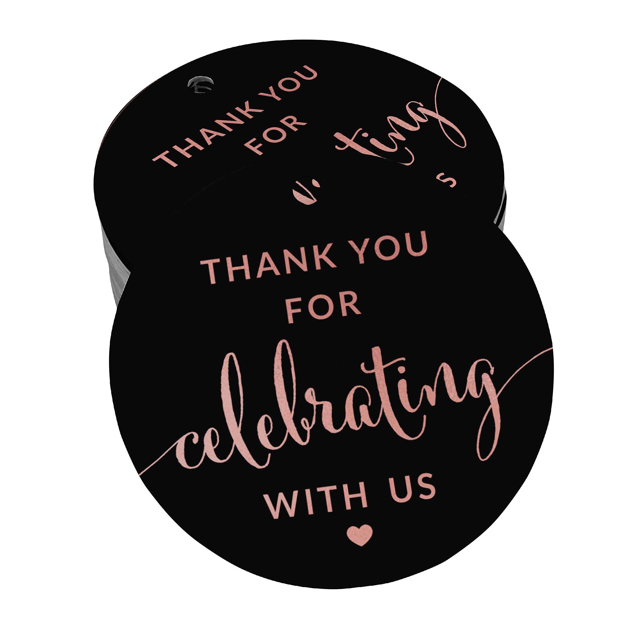 100 Pack Rose Gold Foil Paper Gift Tags - Elegant Thank You Tags for Wedding, Baby Shower, Bridal Shower, Birthday & Retirement Parties - Perfect for Favor Bags, Gift Wrapping & Party Decorations