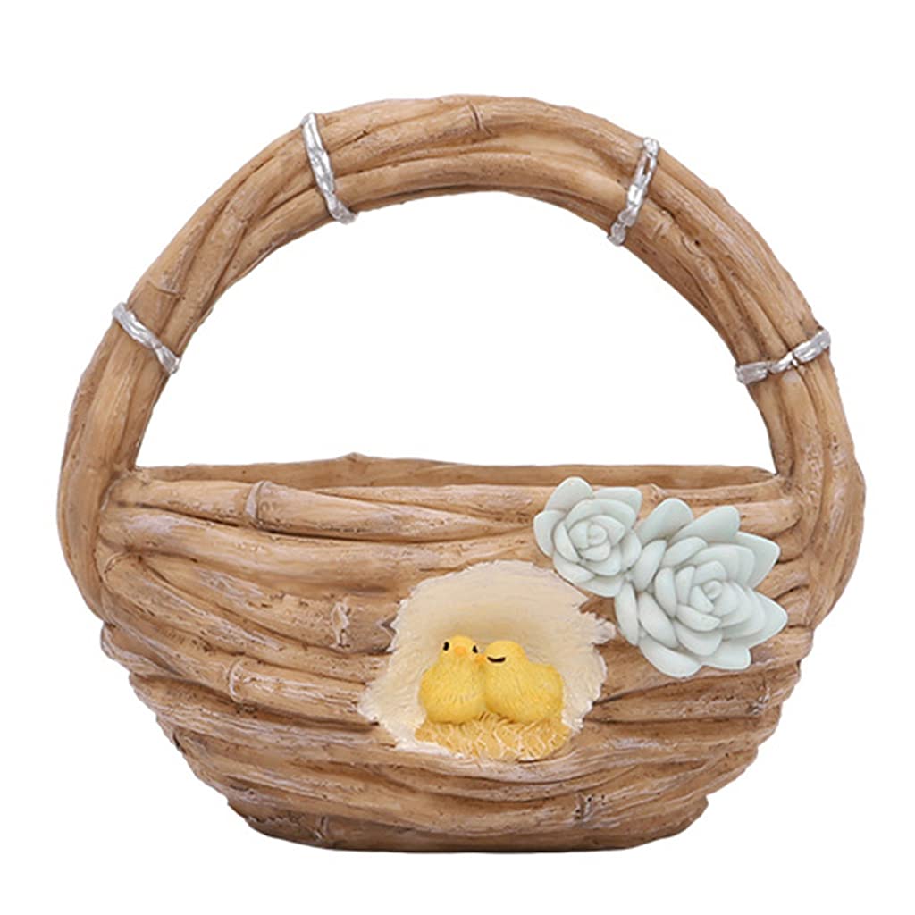 Indoor Plant Pots for Succulents - Resin Bamboo Basket Planter Vase with Realistic Wood Look, Home & Garden Decor for Living Room, Office, or Balcony