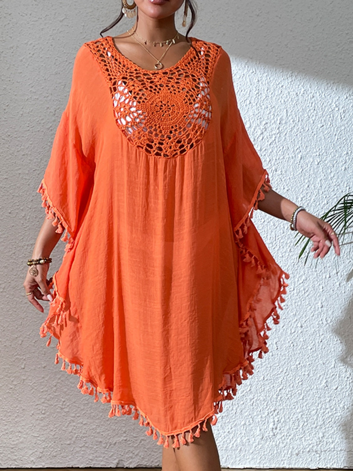 Stylish Tassel Cutout Scoop Neck Cover Up Dress for Women - Perfect for Beach, Pool Party & Summer Vacation