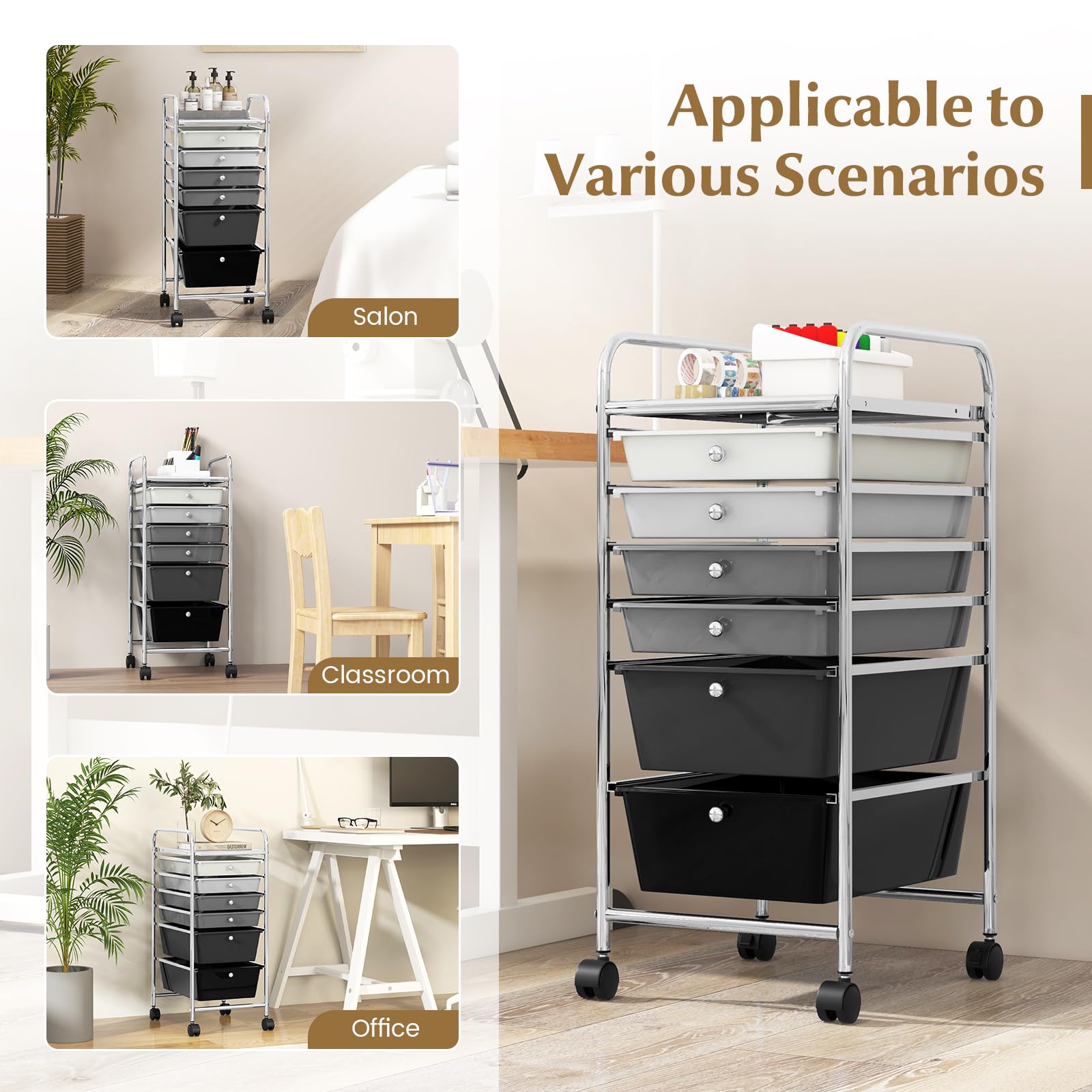 **6-Drawer Rolling Utility Cart with Lockable Wheels - Mobile Storage Organizer for Art Supplies, Classroom, Office & Scrapbooking (Black)**    *Perfect for organizing art supplies, classroom essentials, office documents, and scrapbooking materials with easy mobility.*