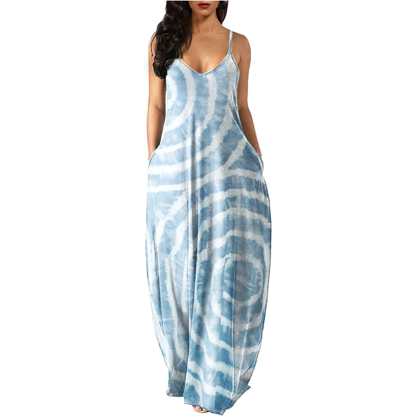 Lincox Women's Plus Size Bohemian Printed Cami Dress - Spaghetti Strap Long Summer Beach Swing Dress for Casual Wear, Vacation & TikTok Fashion