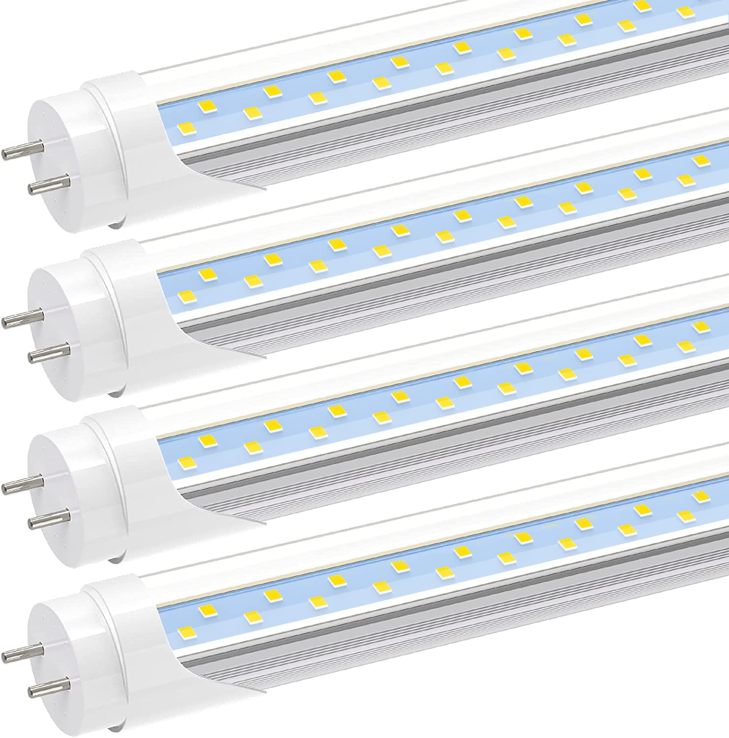 JESLED T8 LED 4FT Type A+B Light Bulbs - 24W (65W Equivalent) 3000LM 6000K Super Bright - Plug and Play or Ballast Bypass - 4 Foot LED Fluorescent Tube Replacement - ETL Listed Dual-Ended Clear (4-Pack) - Perfect for Office, Warehouse, Garage and Retail Lighting