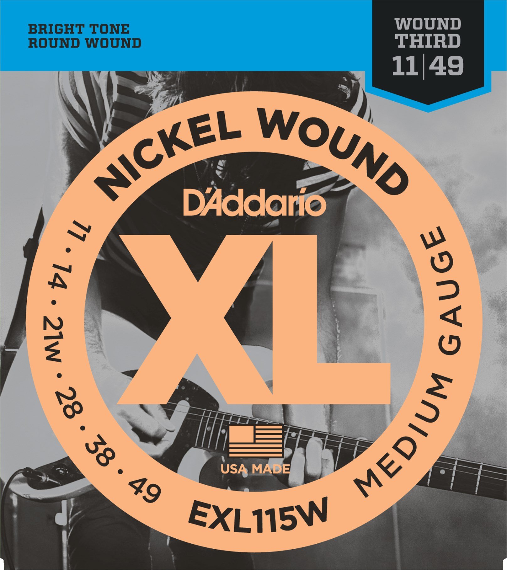 D'Addario EXL115Wx5 (5 Sets) Electric Guitar Strings - Nickel Wound 3rd String, Round Wound .011-.049 Gauge for Blues, Jazz & Rock - Perfect for Stage Performance & Studio Recording