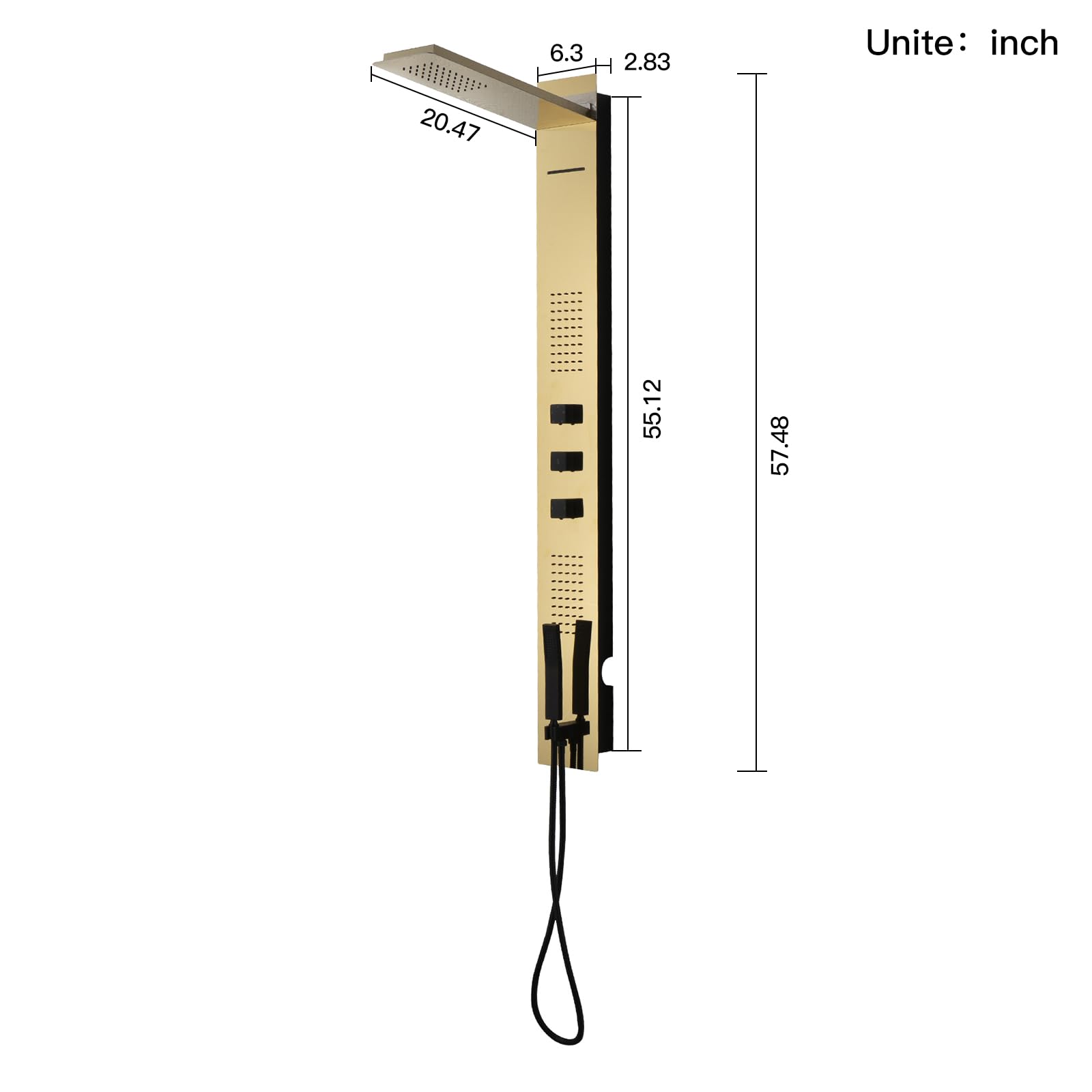 Premium Polished Gold Shower Panel Tower System - Multi-Function Shower System with Body Jets, Handheld Sprayer, Rainfall Shower Head & Waterfall Outlet - Stainless Steel Wall Mount for Luxury Bathroom & Spa Experience - Perfect for Modern Home, Hotel & Relaxation Spaces