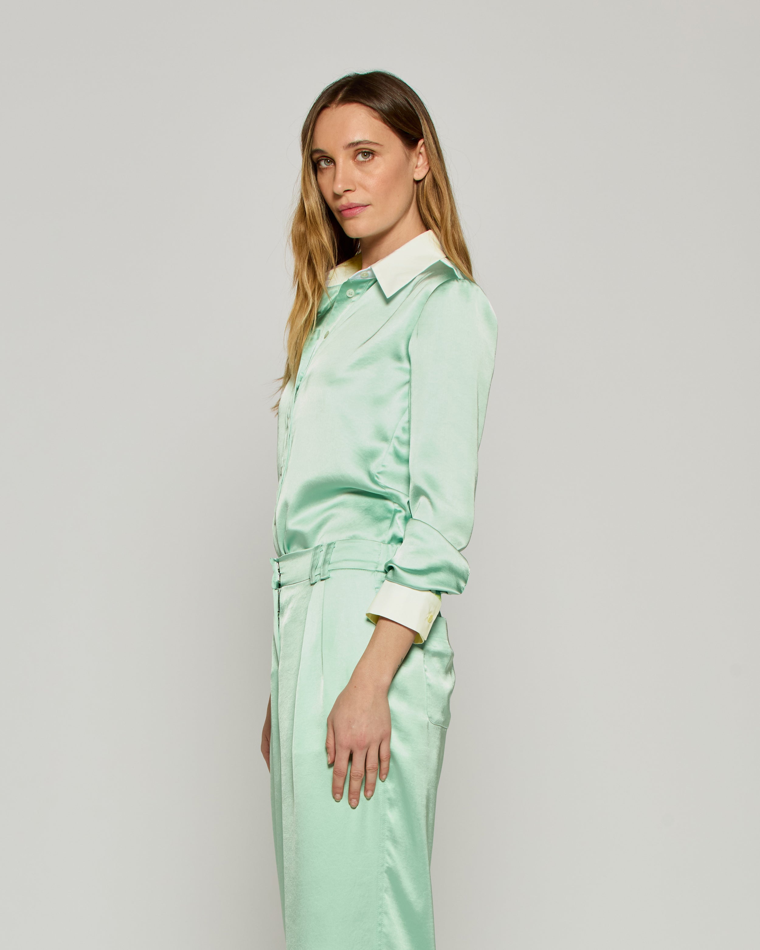 Serena Satin Shirt in Mint Green - Elegant Women's Blouse for Work, Date Night & Special Occasions