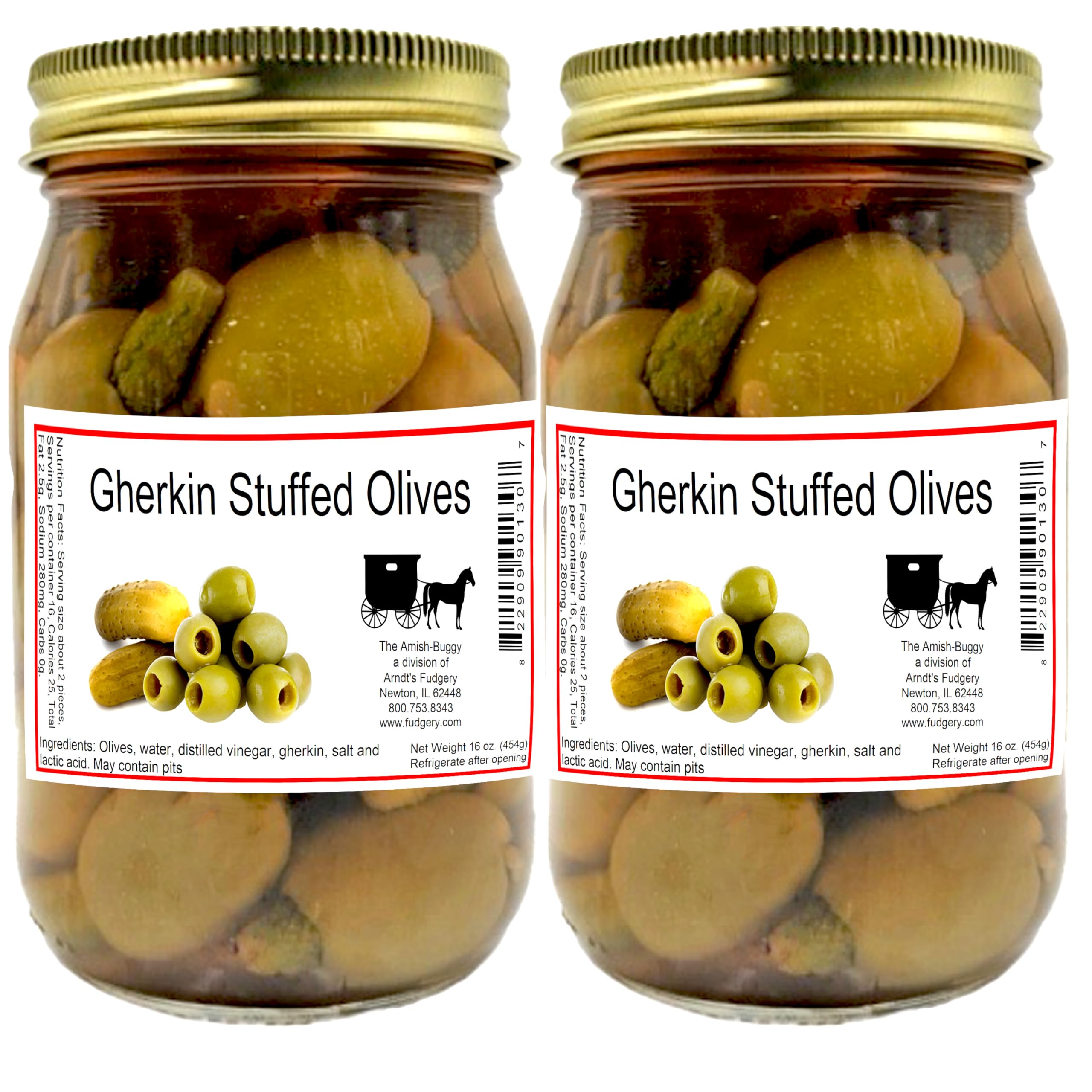 Large Stuffed Olives - 2 Pack 16 oz Jars | Gherkin Filled Green Olives | Perfect for Charcuterie Boards, Cocktail Garnish & Mediterranean Recipes