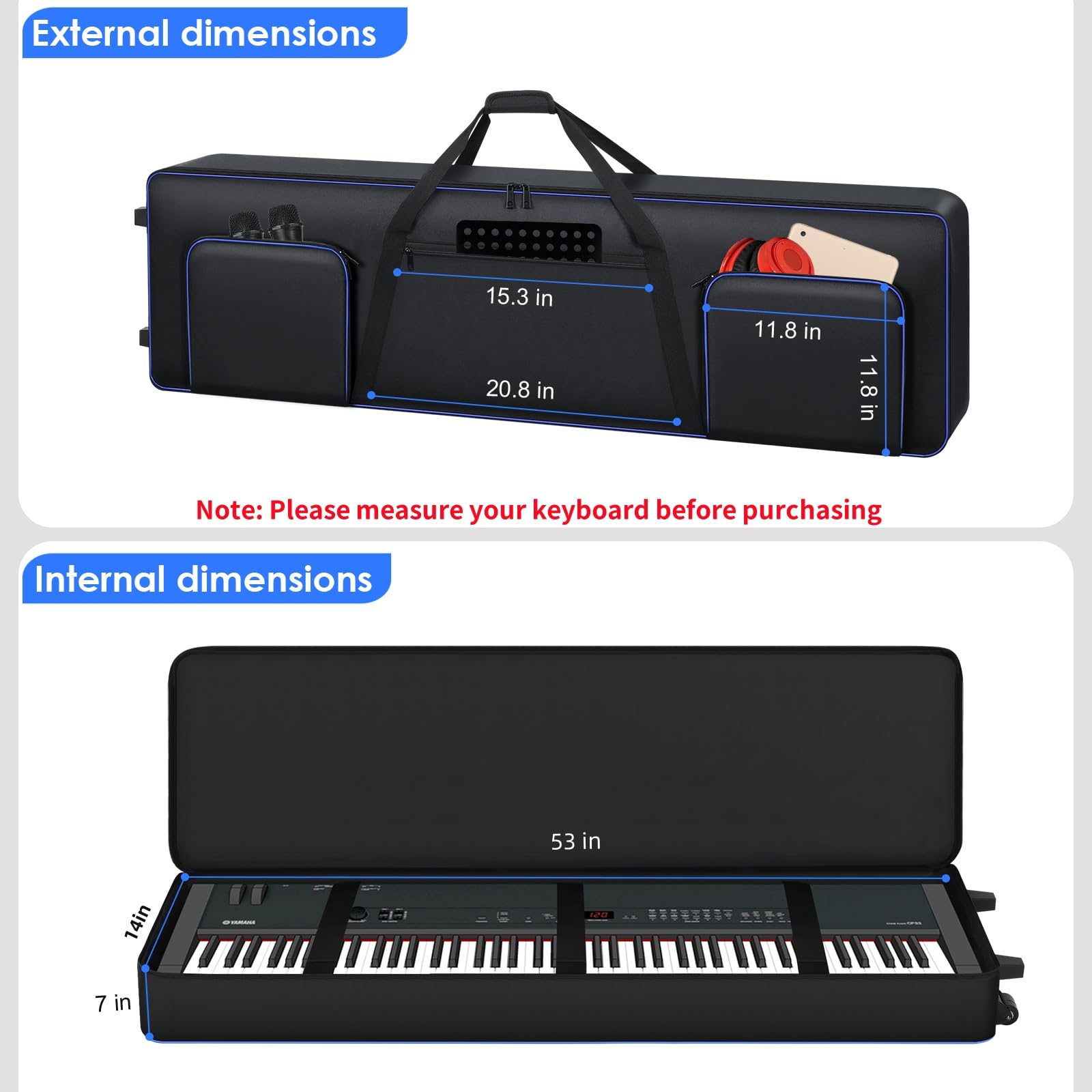 88-Key Keyboard Case with Wheels (53