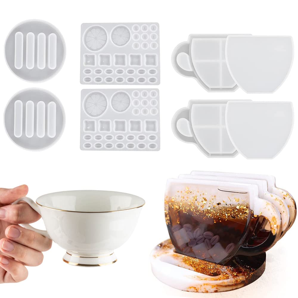 SKYXIU 8-Piece Epoxy Resin Coaster Mold Set - DIY Shaker Cup Coaster Molds with Handle, Quicksand Style Holder for Home Decor & Resin Art Gifts | Perfect for Crafting Unique Drink Coasters, Wedding Favors & Tabletop Decorations