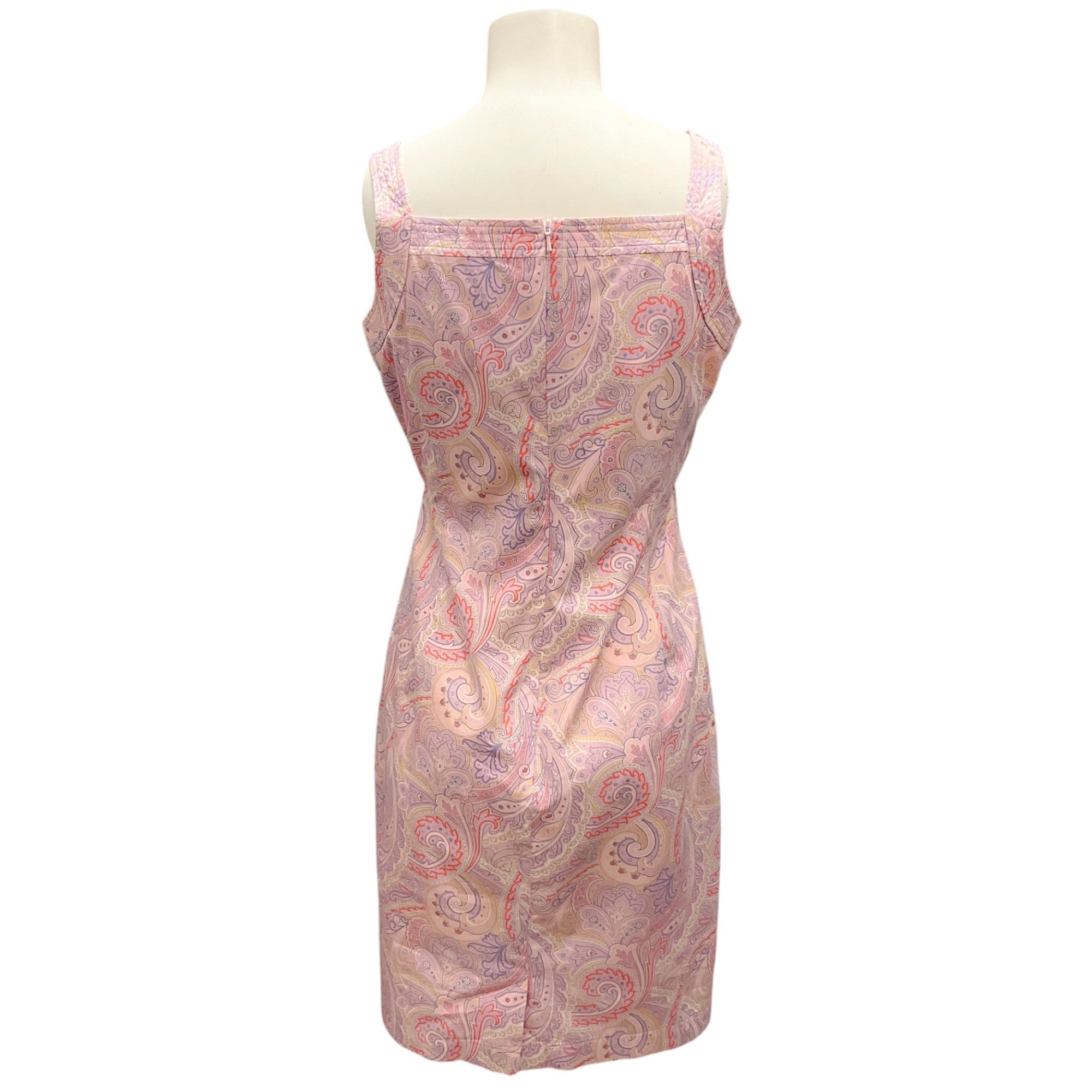 Max Mara Pink Paisley Printed Sleeveless Cotton Dress - Women's Summer Floral Sundress for Beach Vacation & Outdoor Parties