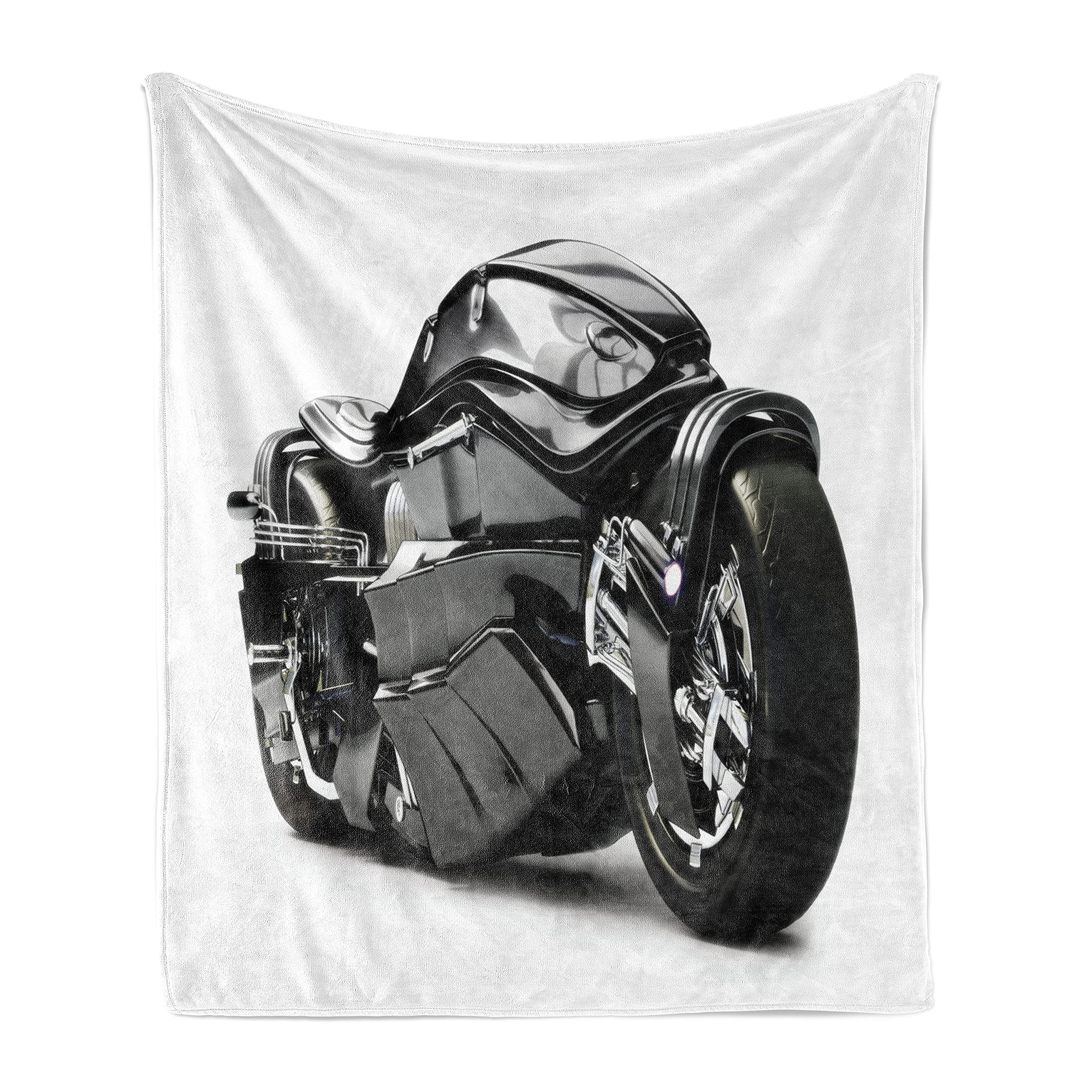 Ambesonne Futuristic Motorcycle Throw Blanket - Soft Flannel Fleece Blanket with Custom Motorcycle Design, 60