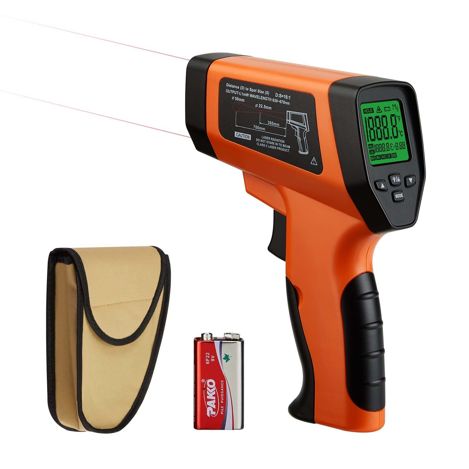 **Dual Laser Infrared Thermometer Gun -58°F to 1382°F, Digital Non-Contact Temperature Gun for Cooking, Grilling, BBQ, Pizza Oven & Automotive Engine - Backlit LCD, Max/Min Function, Includes Holster (Perfect for Home Kitchen, Outdoor BBQ & Car Maintenance)**