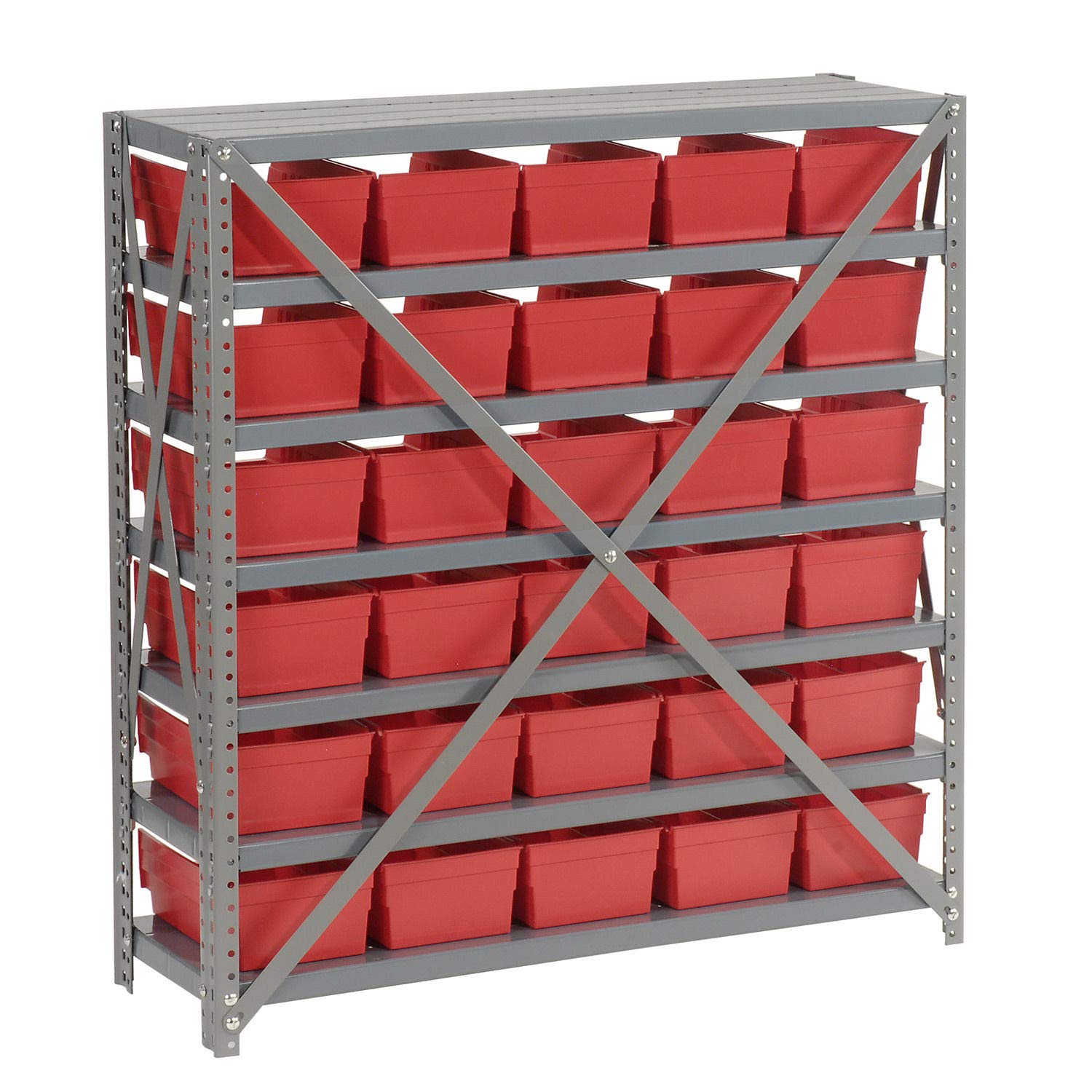 Global Industrial 7-Shelf Steel Storage Rack with 30 Plastic Bins (4