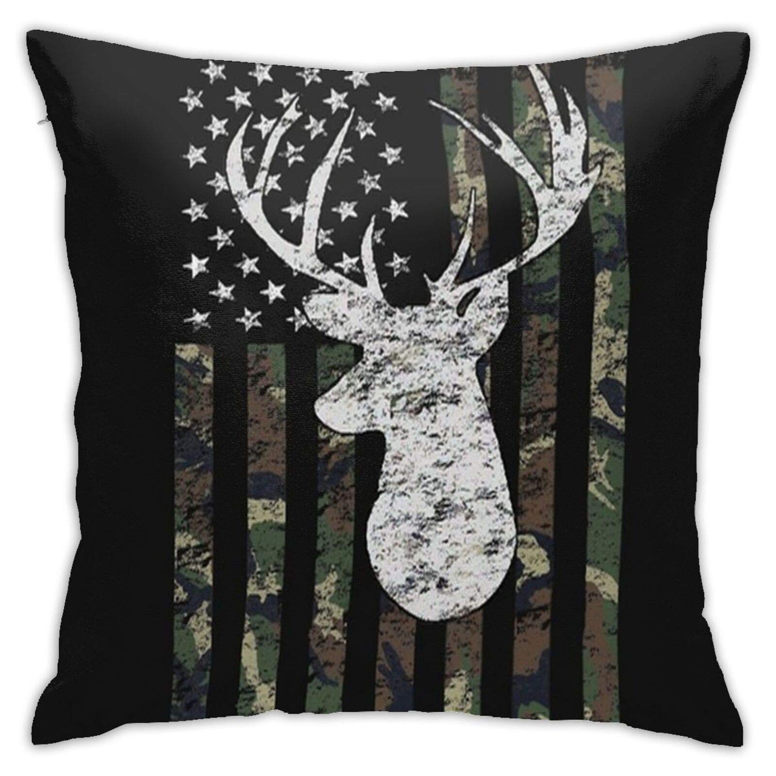 Premium Deer Camo Camouflage American Flag Hunting Throw Pillow Covers 18x18 Inch - Luxury Soft Decorative Pillowcases for Living Room, Bedroom, Sofa & Couch - Perfect for Hunting Lodge, Cabin Decor and Patriotic Home Decor