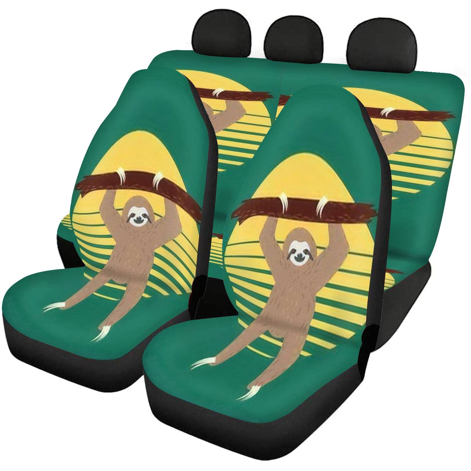 Premium Car Seat Covers Full Set - Cute Cartoon Sloth Bear Yoga Design | Universal Fit for Most Vehicles | Durable Seat Protector & Interior Decor Accessories | Perfect for Daily Commute, Road Trips & Family Travel