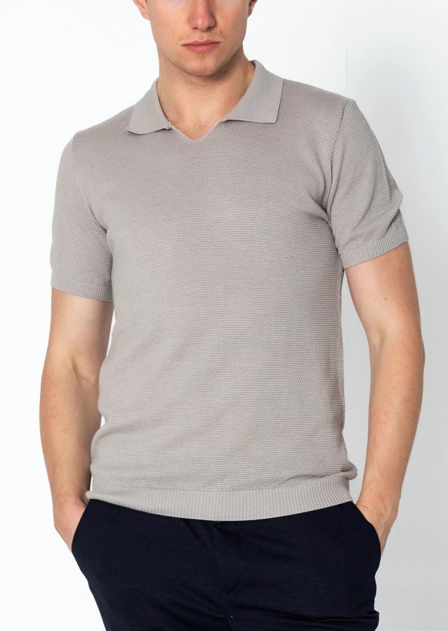 RNT23 Jersey Knit Polo Shirt for Men - Soft Breathable Grey Casual Top - Perfect for Golf, Office & Everyday Wear