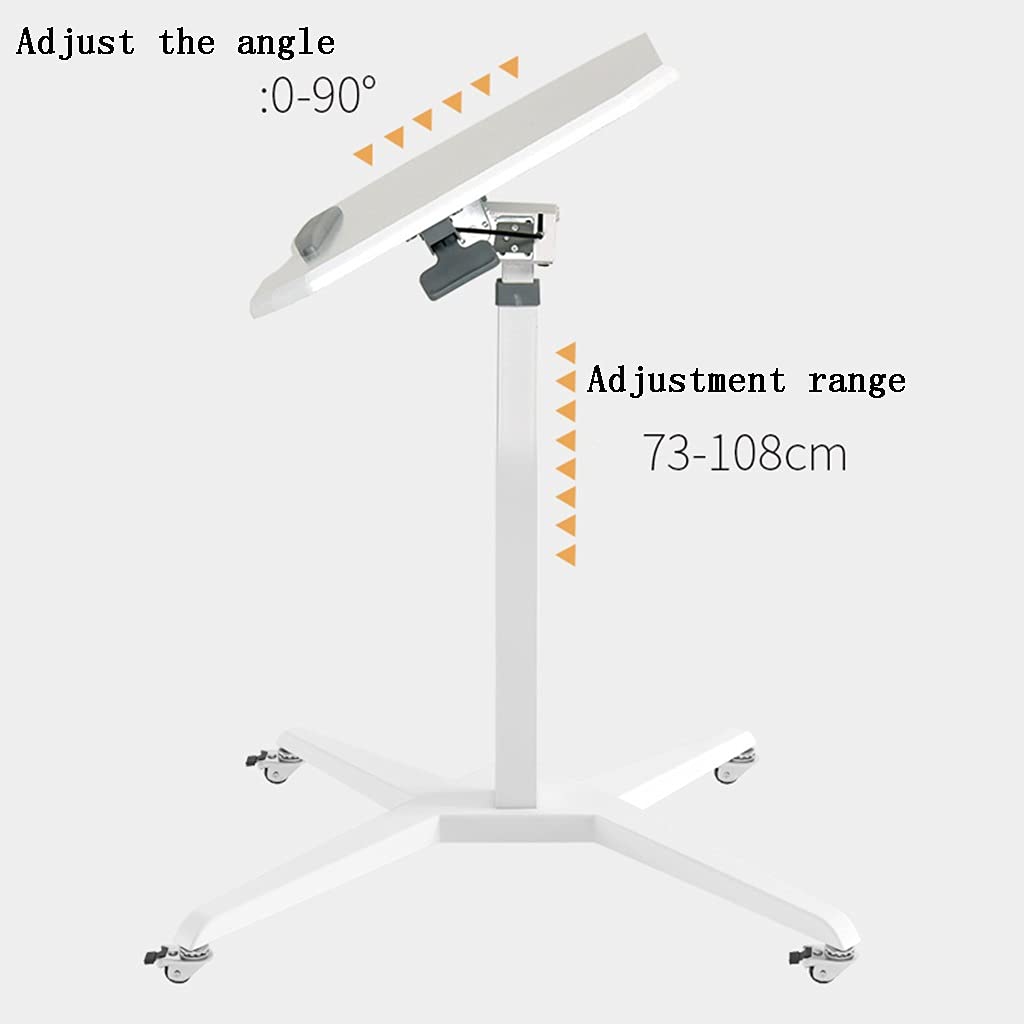 Adjustable Height Mobile Standing Laptop Desk with Wheels - Tiltable Tabletop Rolling Computer Cart for Office & Home Workspace (White, 70x45x73-108cm) - Perfect for Remote Work, Study & Ergonomic Standing Desks