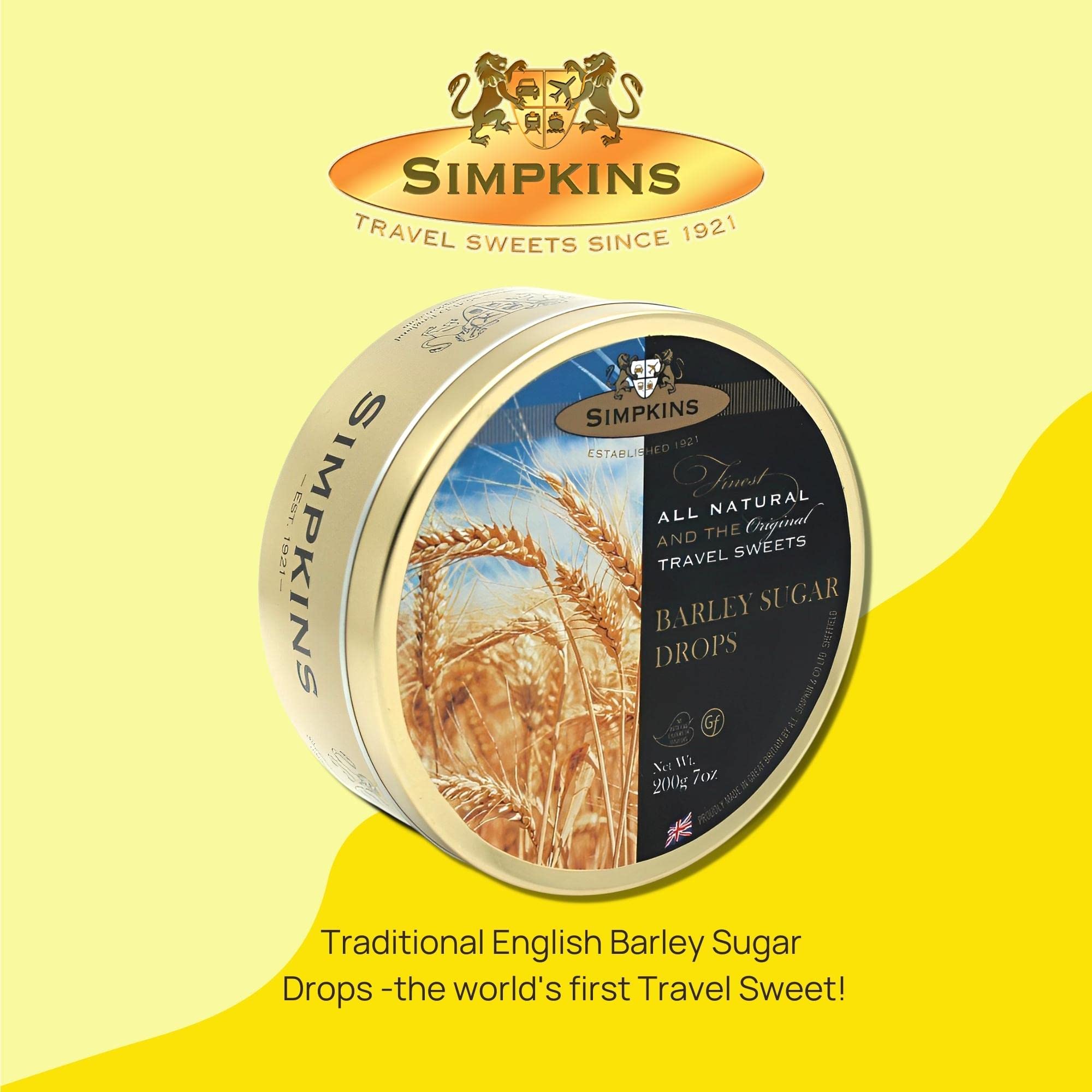 Simpkins Travel Sweets Barley Sugar Drops - Authentic British Hard Candy from England | All Natural, Old-Fashioned Barley Sugar Candy in Tin Travel Pack (7 oz) | Perfect for Stocking Stuffers, Office Treats & Travel Snacks