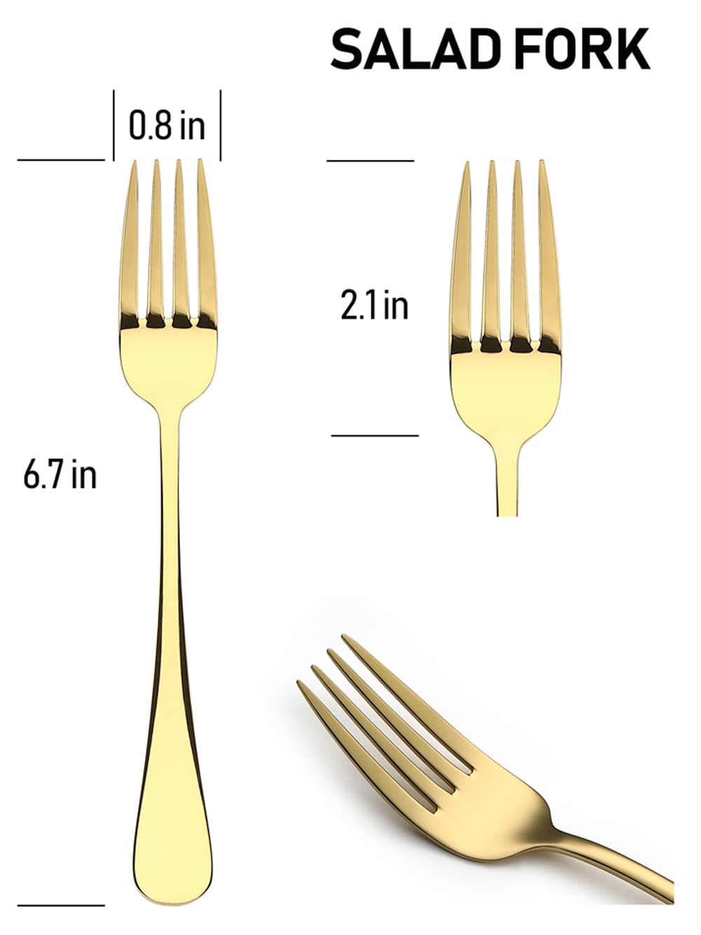 8-Piece Gold Salad Forks Set - Stainless Steel Mirror Finish Dessert Forks (6.7 Inch) - Dishwasher Safe - Perfect for Dinner Parties, Wedding Receptions & Formal Dining