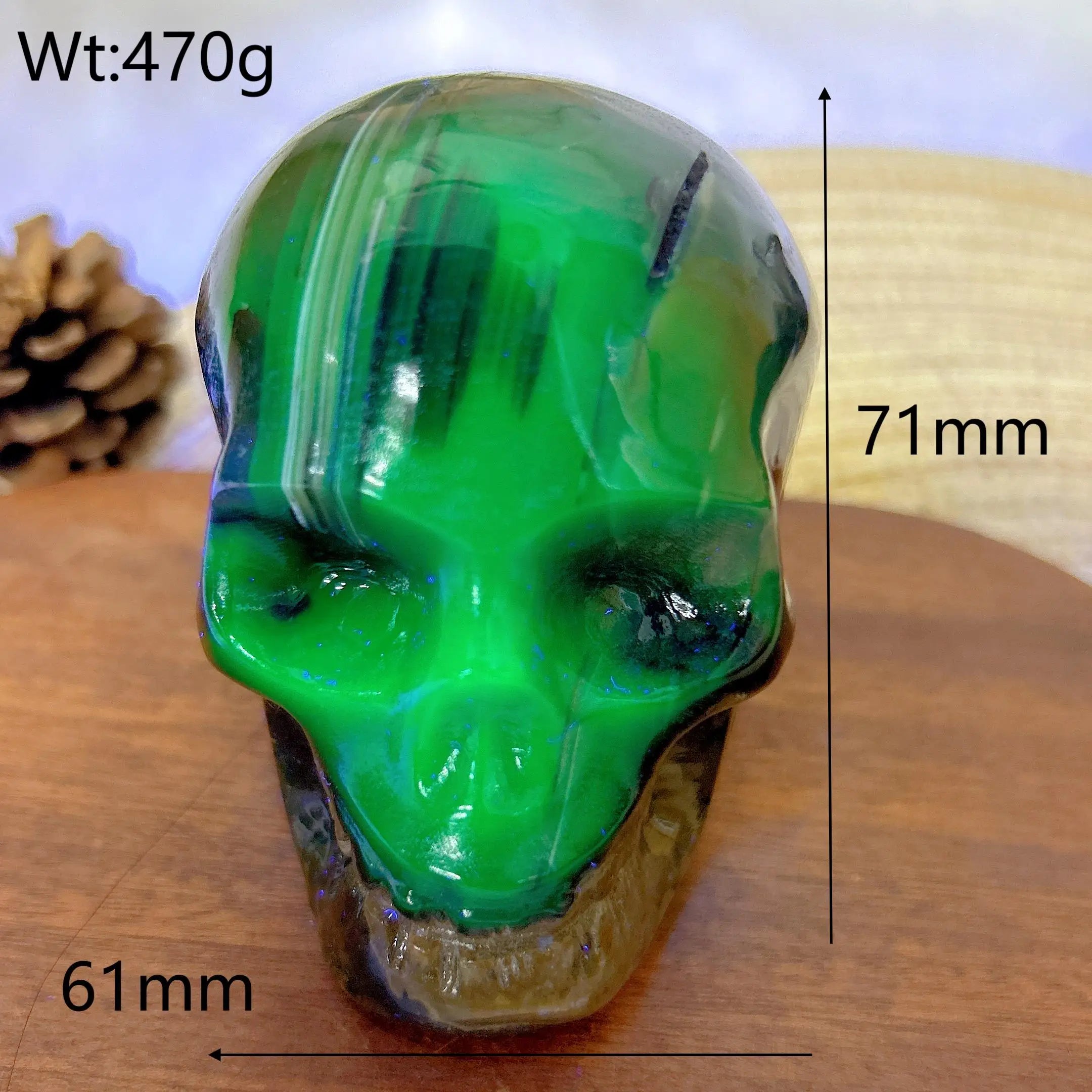 Natural Volcanic Agate Skull Carving with UV Light Effect - Green Flashy Healing Crystal for Energy, Home Decor & Spiritual Gifts | Perfect for Meditation, Feng Shui & Unique Gift Giving