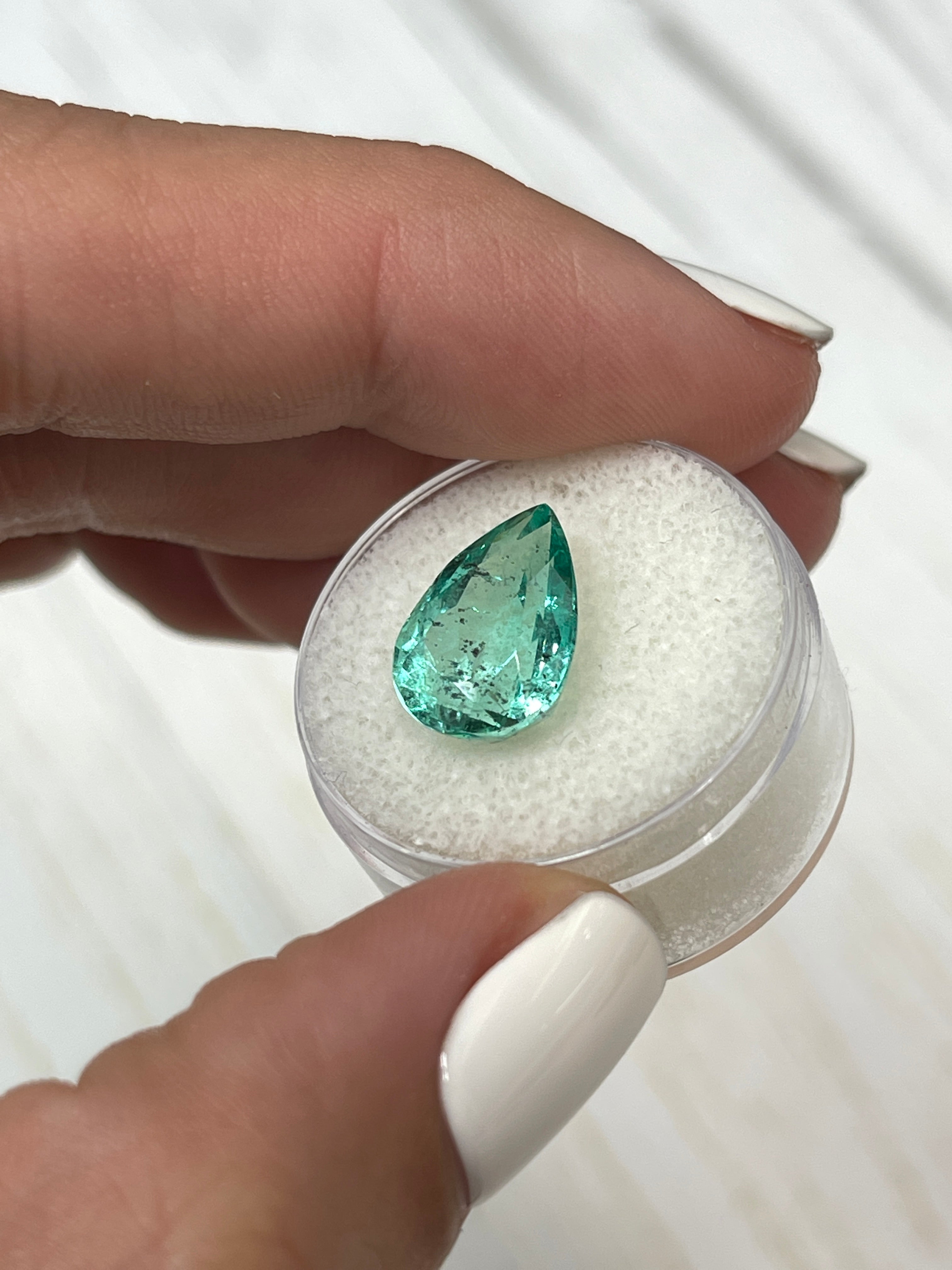 5.20 Carat 14x10mm Natural Loose Colombian Emerald Pear Cut Gemstone - Vivid Green with Unique Inclusions for Jewelry Making, Engagement Rings & Collector's Items
