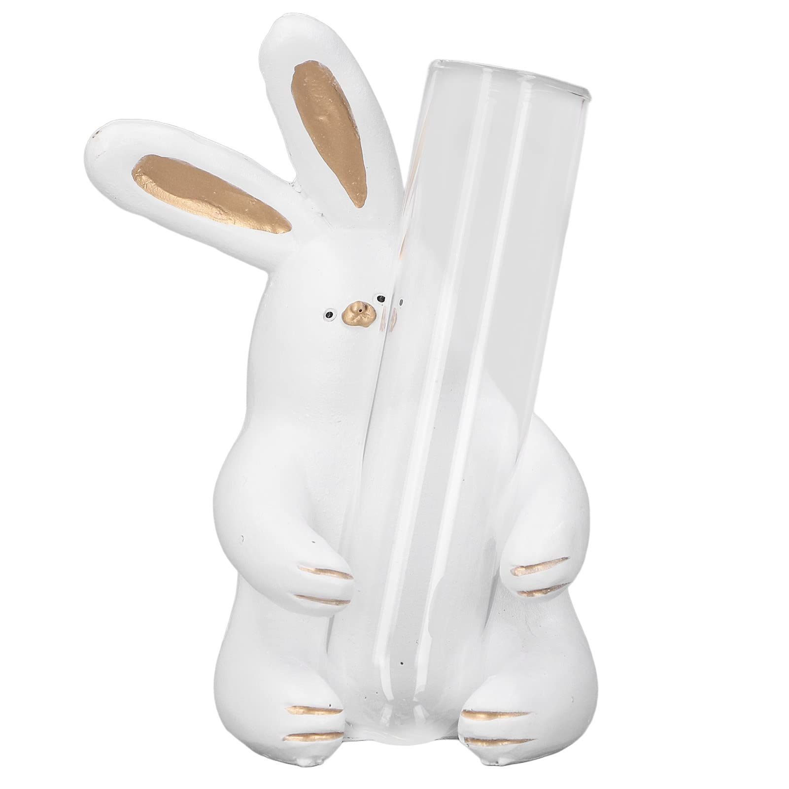 White Rabbit Statue Hydroponic Vase - Elegant Resin Animal Planter with Test Tube for Succulents & Flowers | Perfect Balcony Garden Decor, Home Office Desk Accessory & Unique Gift Idea