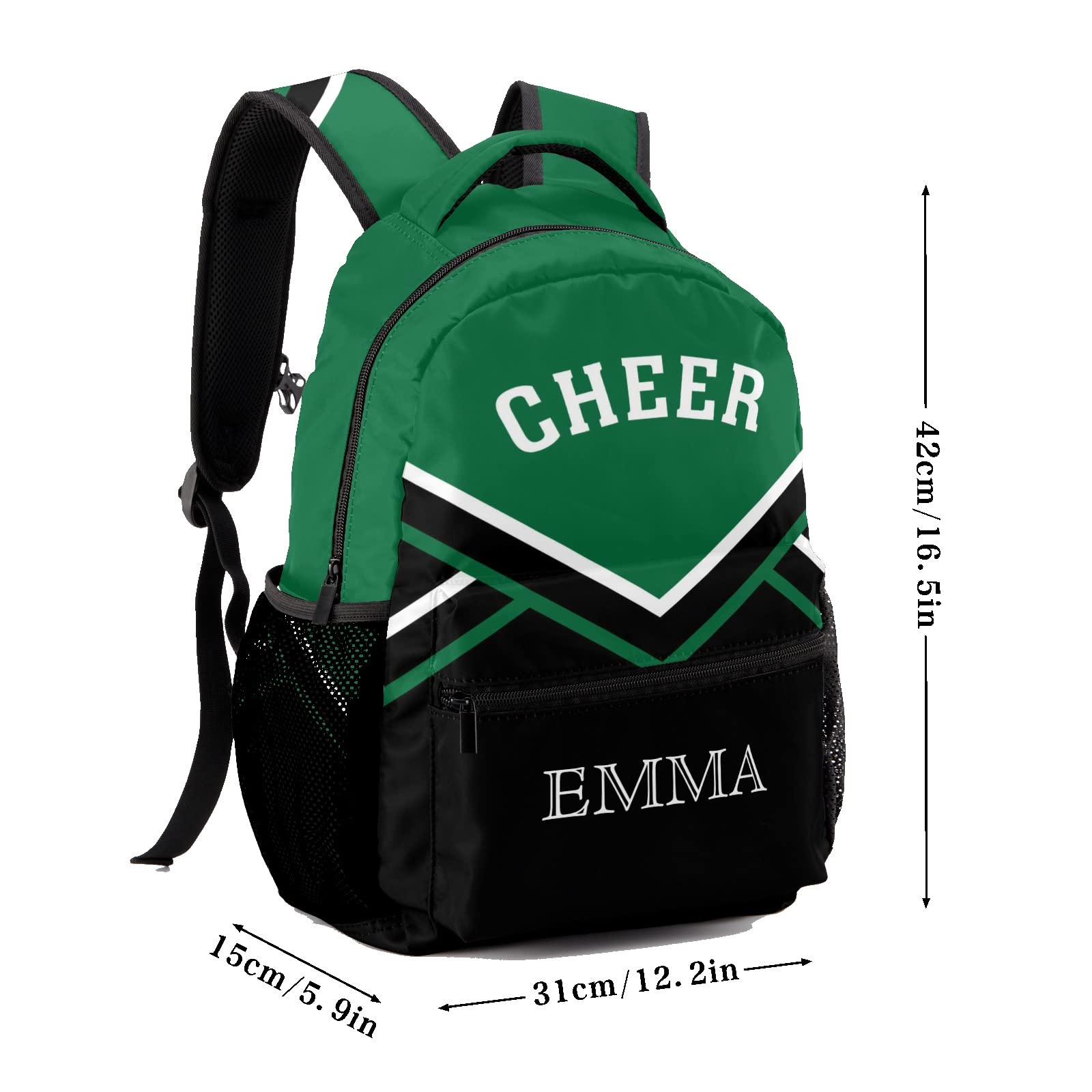 Waterproof Green Cheerleader Backpack with Custom Name Text - Unisex Sports Bag for Women & Men - Perfect for Cheerleading, School, Gym & Travel