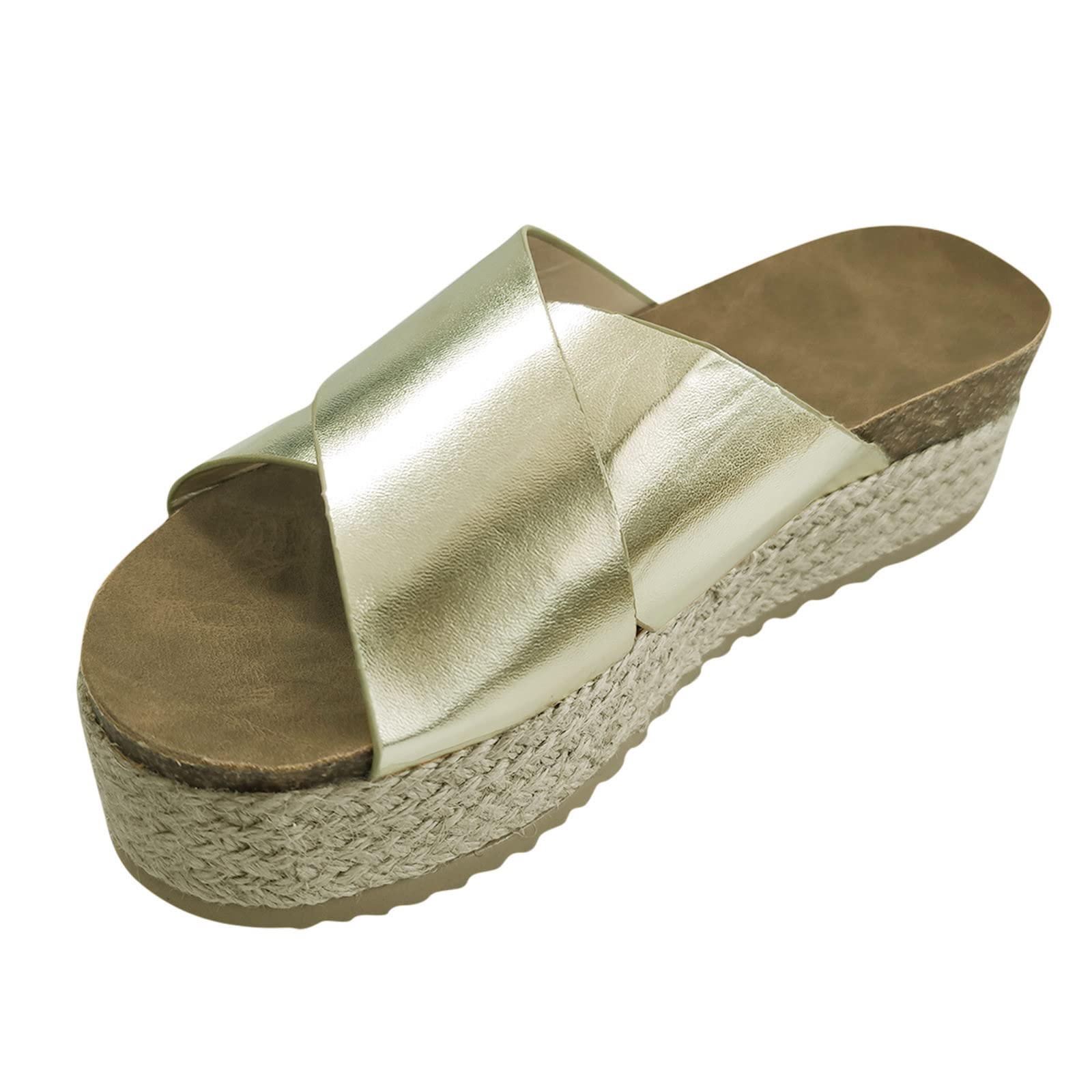 Women's White Linen Platform Sandals - Summer Open Toe Slippers for Casual Wear, Beach Outings & Vacation Style