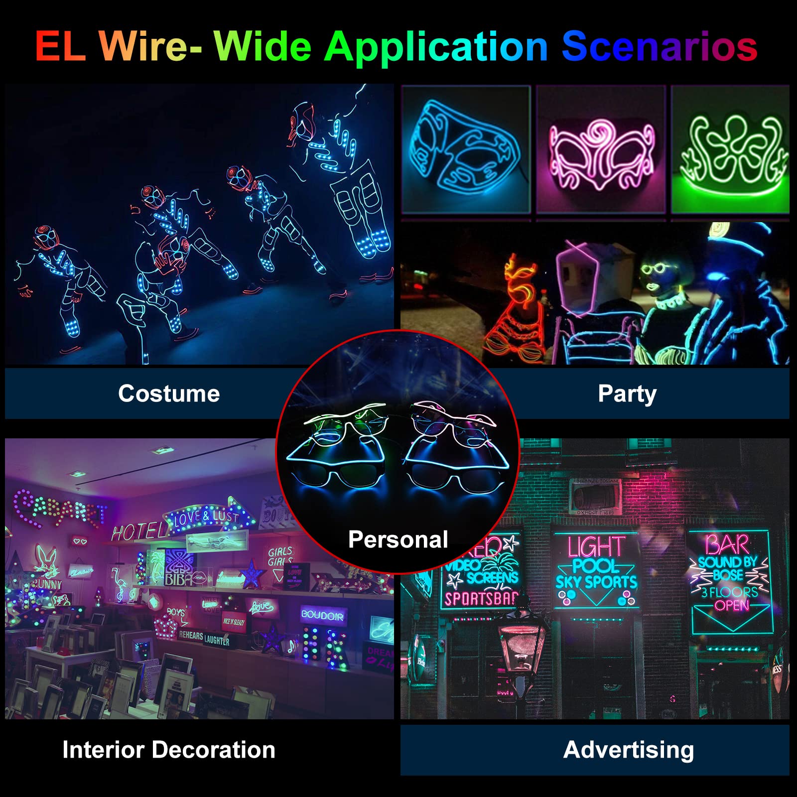 JIGUOOR 16.4ft EL Wire Battery Pack - 5m Bright Neon Light Strip with 360° Illumination for DIY Projects, Party Decorations, Halloween & Christmas Decor - Red Neon Tube Rope Lights for Home, Bar, Pub, Club and Outdoor Events