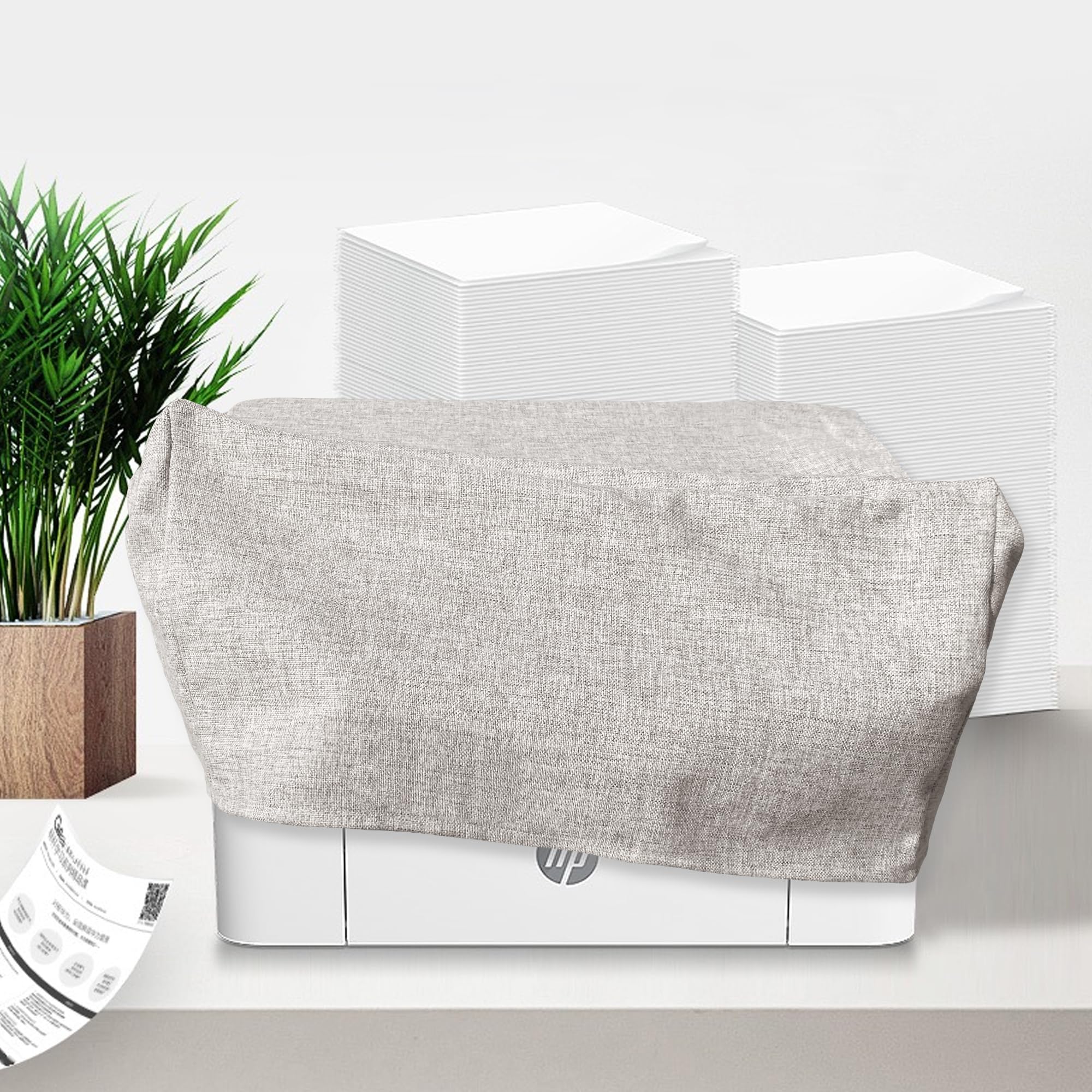 Dust Cover for HP DeskJet 2755e & 2752 Printers - Linen Look Antistatic Fabric Turntable Case, 18x14x6 Inches, Natural Burlap Home Decor | Perfect for Office, Studio & Craft Room Protection