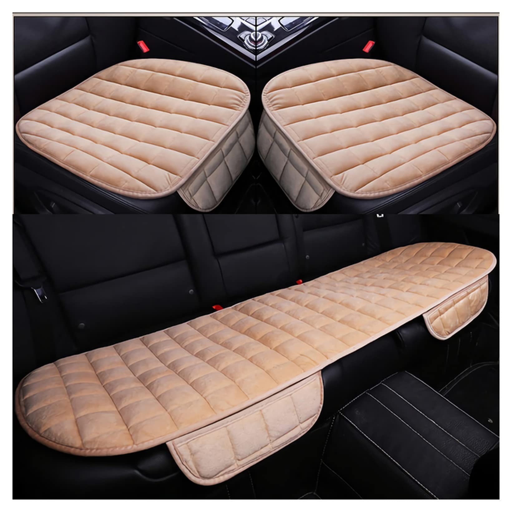 Linyutech Universal Car Seat Cushion - Non-Slip Flocking Cloth Cover for Truck, SUV & Van (Front/Rear) - 3-Piece Set, Beige | Winter Warmth & Comfort | Perfect for Road Trips, Commuting & Long Drives