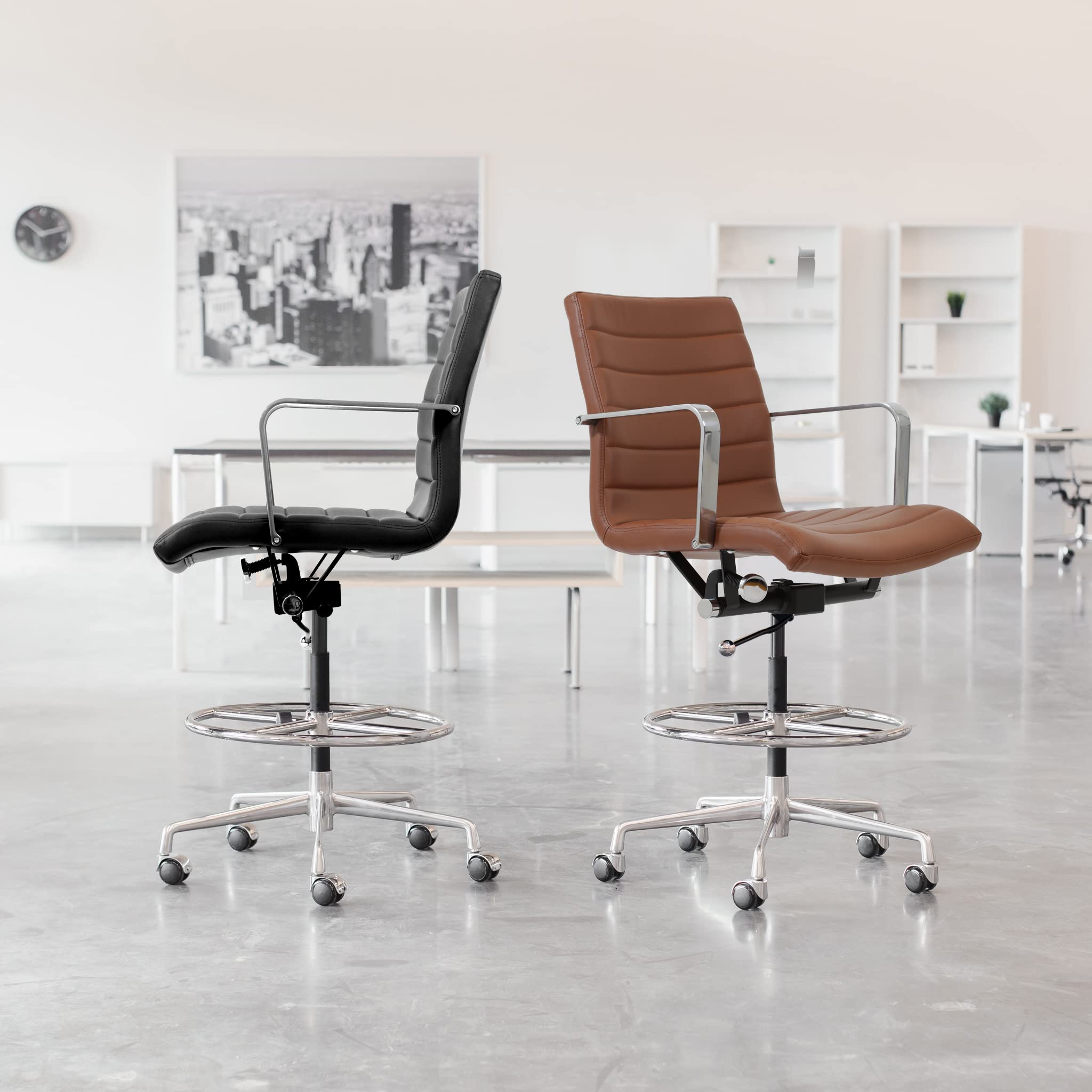 Laura Davidson SOHO II Ergonomic Drafting Chair for Standing Desks - Adjustable Height, Padded Seat & Arms, Commercial Grade Faux Leather Office Chair (Grey) - Perfect for Home Office, Studio & Workspace