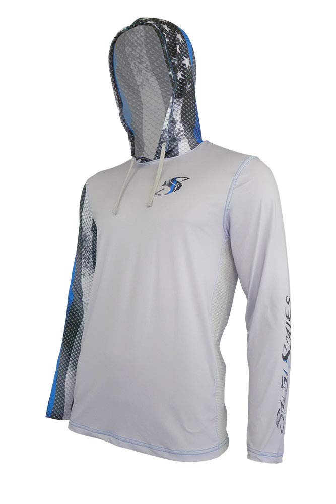 Men's UPF Performance Hoodie - Salty Scales Blue Line Leo/Snook Fishing Shirt | Sun Protection Outdoor Wear for Fishing, Boating & Water Sports