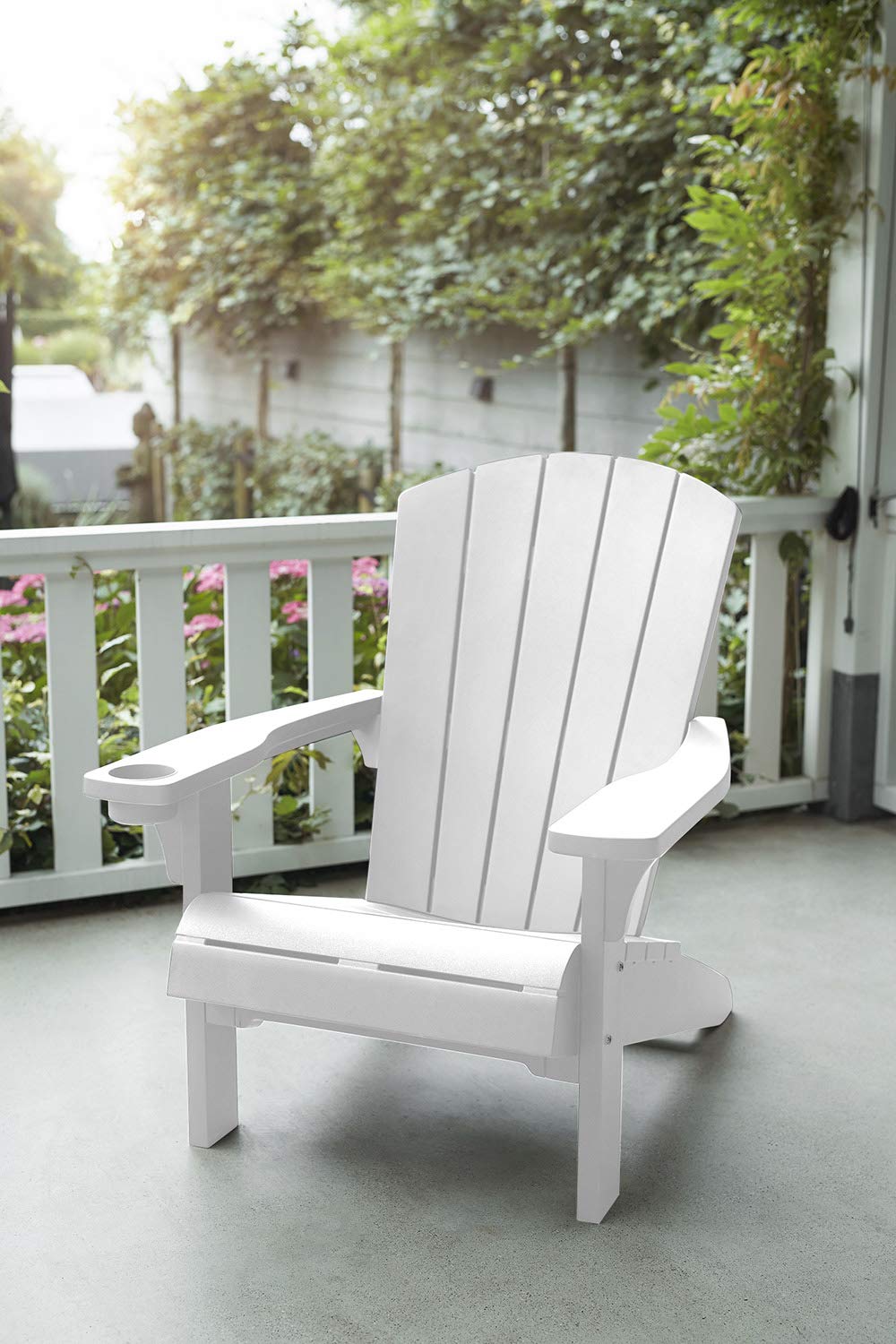 Keter Alpine Adirondack Resin Outdoor Patio Chairs with Cup Holder - Weather-Resistant White Plastic Furniture for Beach, Poolside, Fire Pit & Garden Seating - Perfect for Backyard, Deck & Outdoor Relaxation