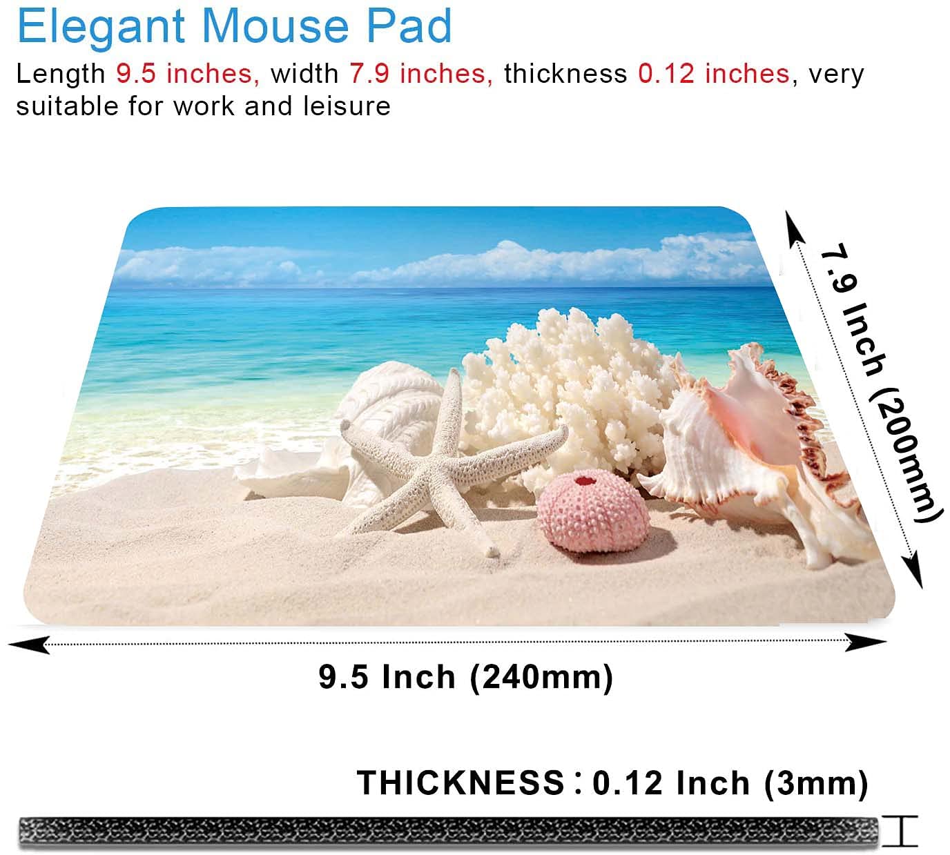 Cute Sand Beach Mouse Pad - Custom Small Mouse Pads with Designs, Non-Slip Rubber Base, Portable Office & Gaming Mouse Pad for Laptop & PC - Perfect for Work, Home & Travel Use