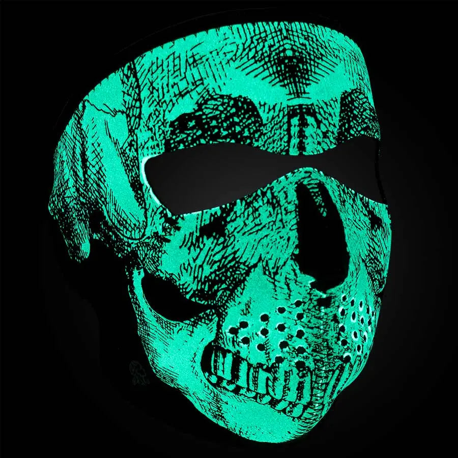 ZANheadgear Full Face Mask - Black & White Skull Design Glow in The Dark Neoprene for Halloween, Cosplay & Rave Parties