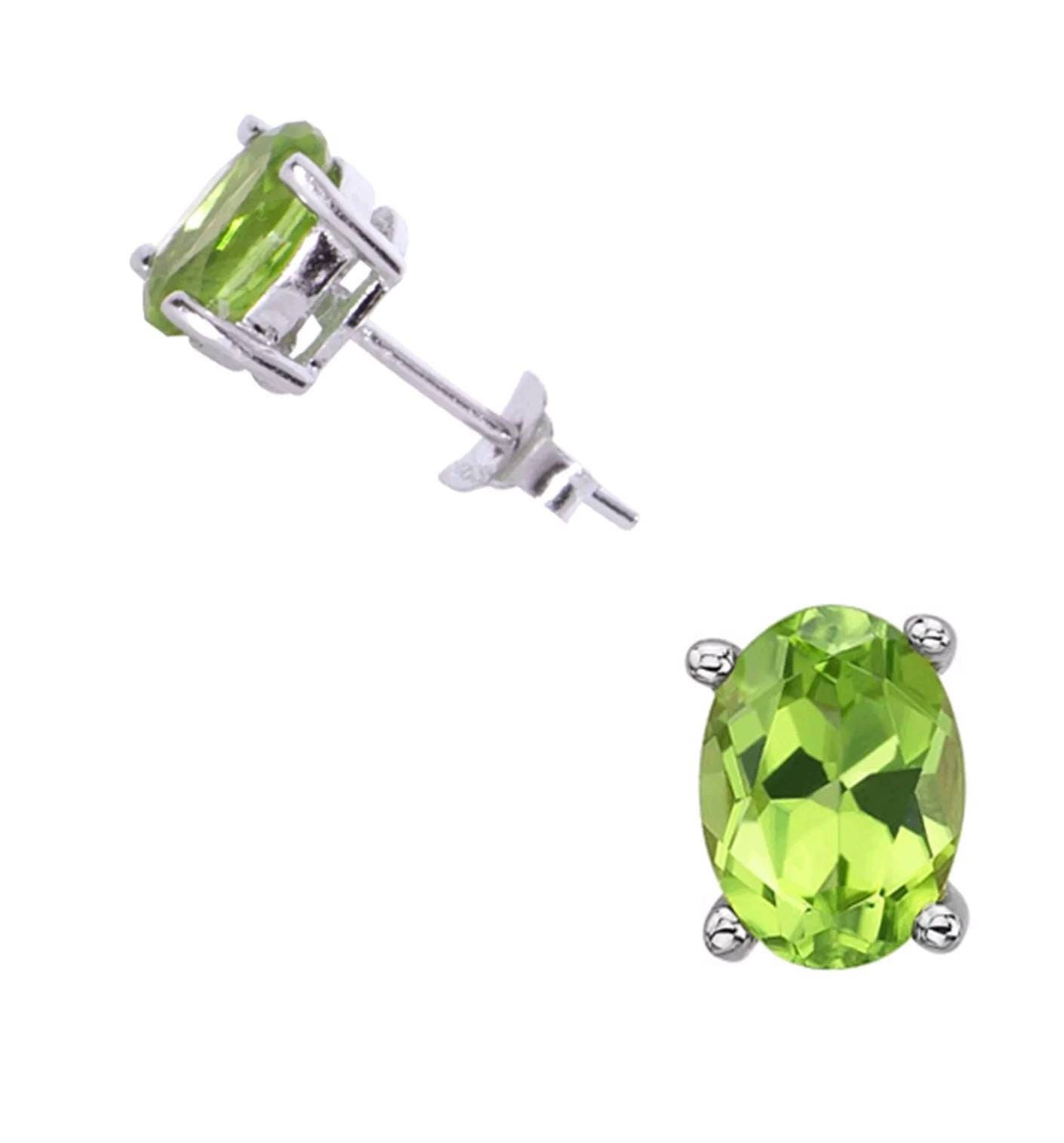 8x6mm to 9x7mm Oval Cut Natural Deep Green Peridot Earrings in Solid Sterling Silver or 14K White/Yellow Gold | VVS Eye Clean Gemstones | Free Shipping | Perfect for Weddings, Anniversaries & Special Occasions