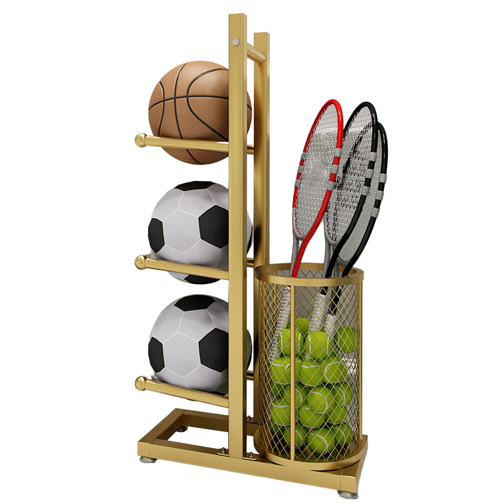 JHSLXD Multi-Layer Sports Equipment Storage Rack - Basketball, Football & Volleyball Display Stand - Heavy Duty Metal Iron Organizer (85CM, Gold) - Perfect for Gym, Sports Club & Home Organization