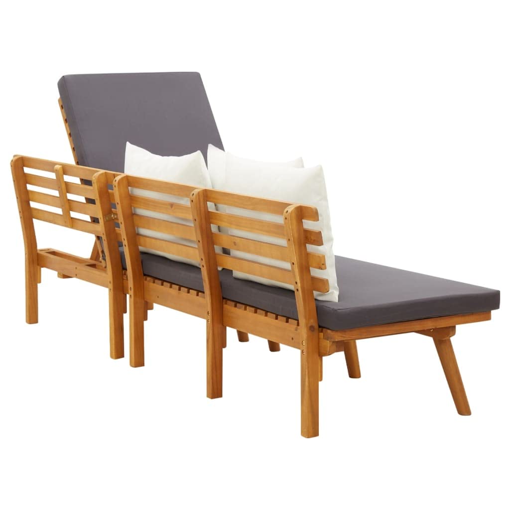vidaXL Adjustable Wooden Garden Day Bed - Solid Acacia Wood Outdoor Furniture with Padded Cushions & Adjustable Headboard for Patio, Backyard or Poolside Relaxation