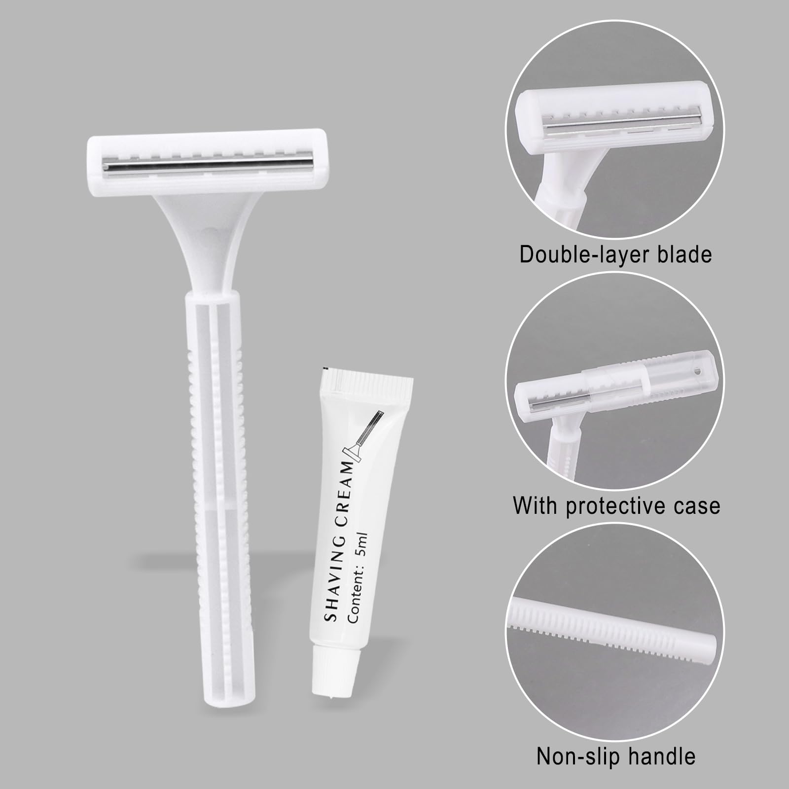 Bulk Disposable Razors with Blade Cover - 60 Individually Wrapped Razors with Shaving Cream for Hotels, Shelters & Nursing Homes | Travel & Personal Grooming Essentials