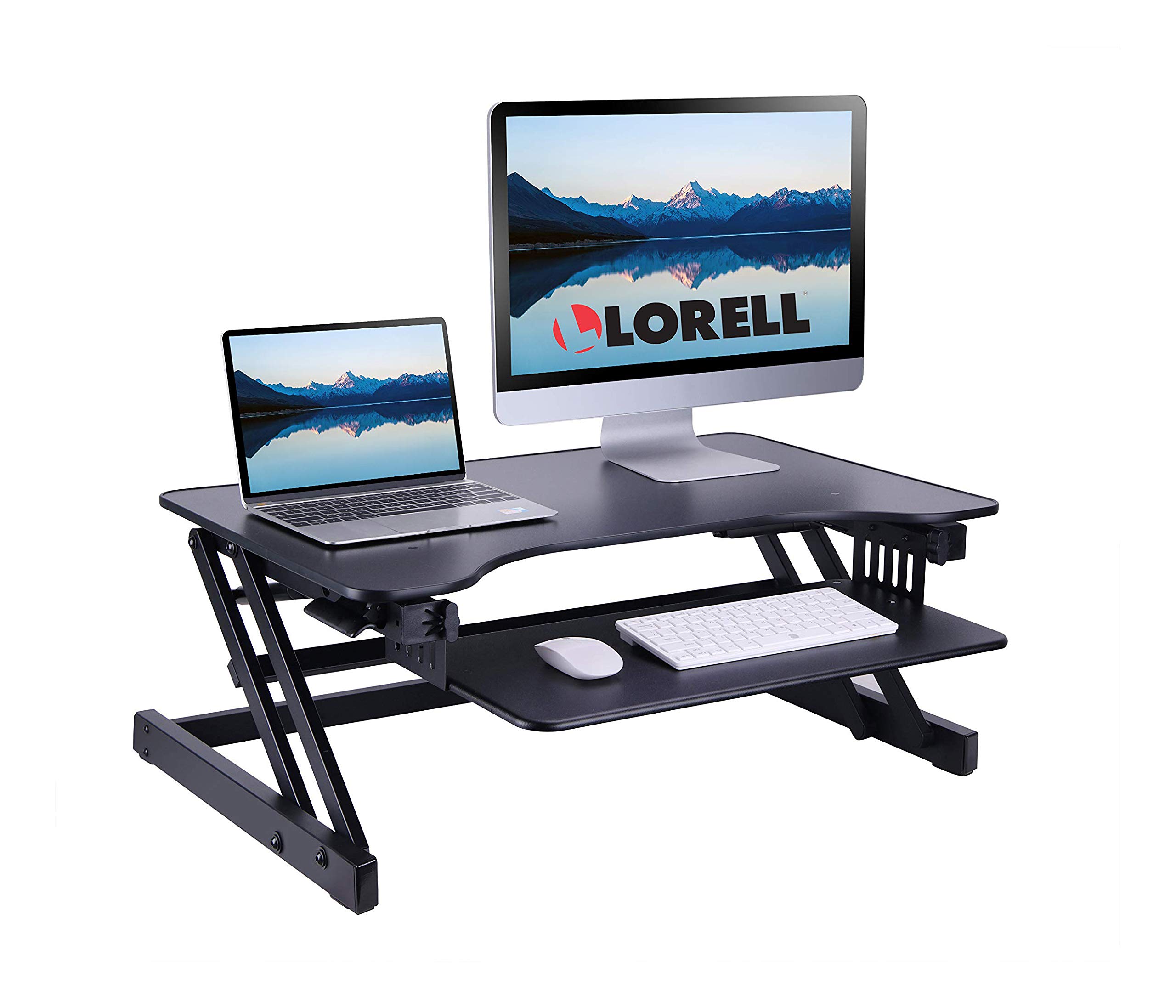 Lorell Adjustable Desk Monitor Riser Stand - Ergonomic Black Workstation Organizer for Home Office, Computer, Laptop & Standing Desk Setup