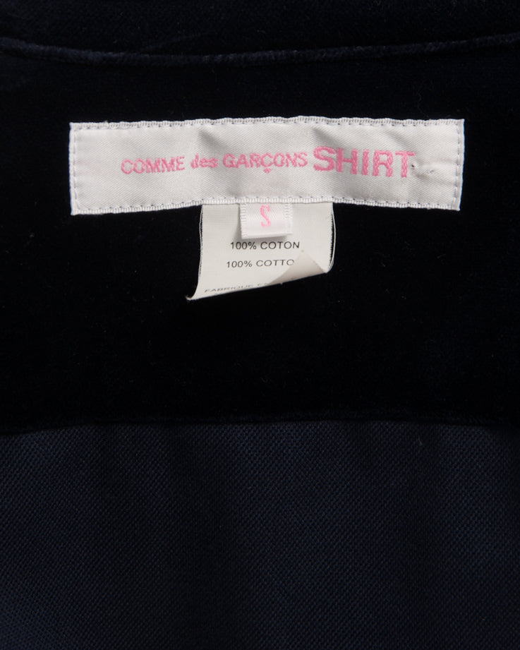 Comme Des Garcons SHIRT Blue Velvet Top with Cap Sleeves - Women's Fashion Blouse for Casual Wear & Night Out