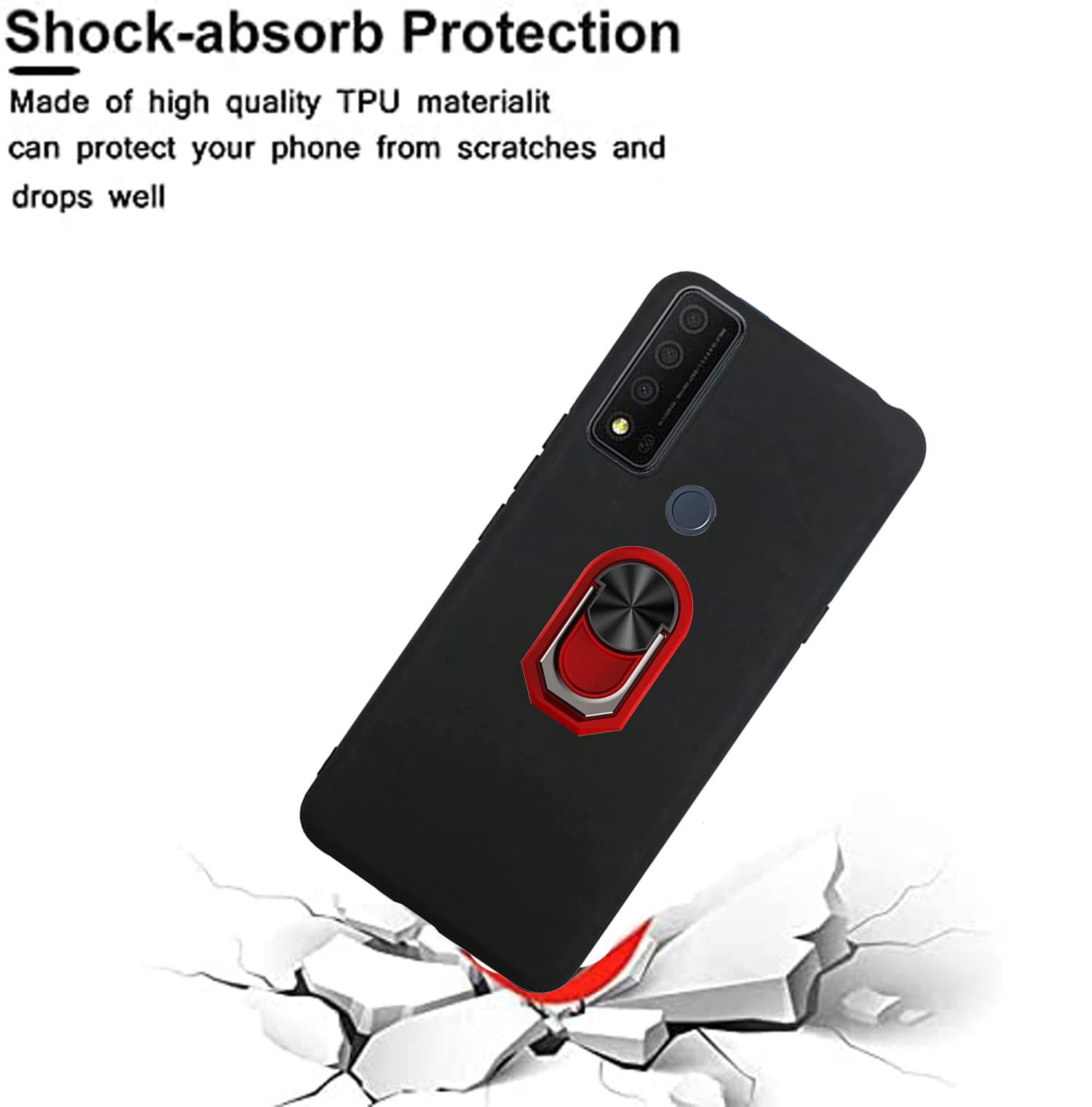 TCL 30 V 5G Phone Case 2-Pack with Tempered Glass Screen Protector - Full Body Shockproof Protection, Kickstand & 360° Ring Holder - Red | Perfect for Outdoor Activities, Work & Travel